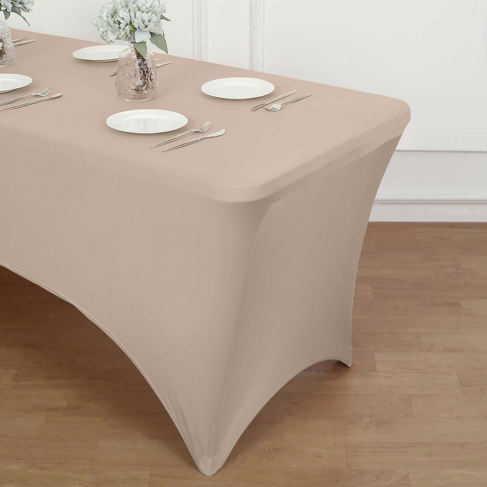 Stretch Spandex 96"x30" Rectangle Table Cover Nude - Durable Form-Fitting Tablecloth