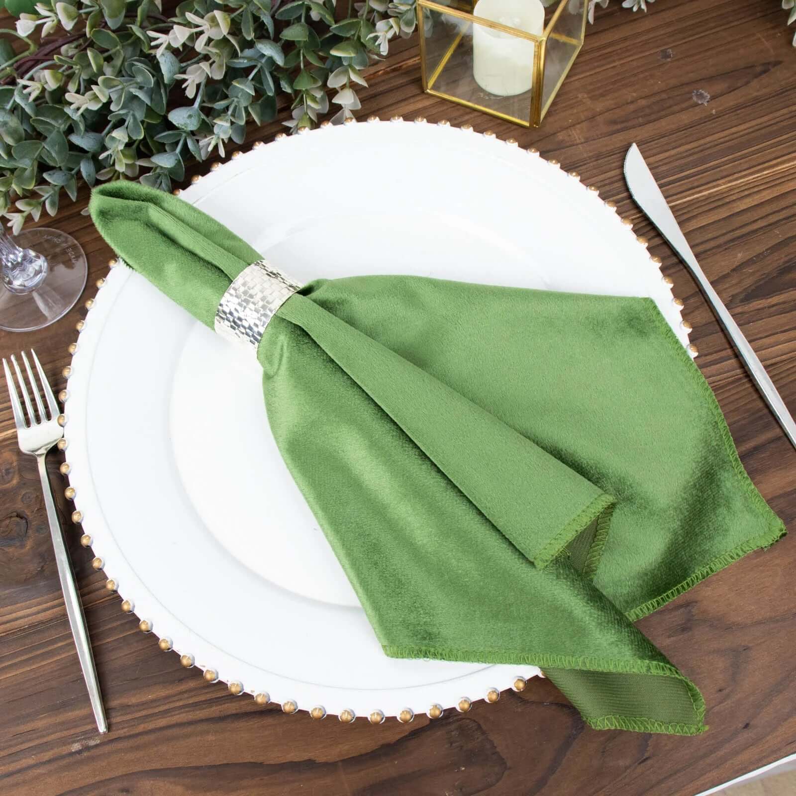 5 Pack Premium Velvet 20"x20" Napkins Olive Green - Soft Sheen Finish Cloth Napkins
