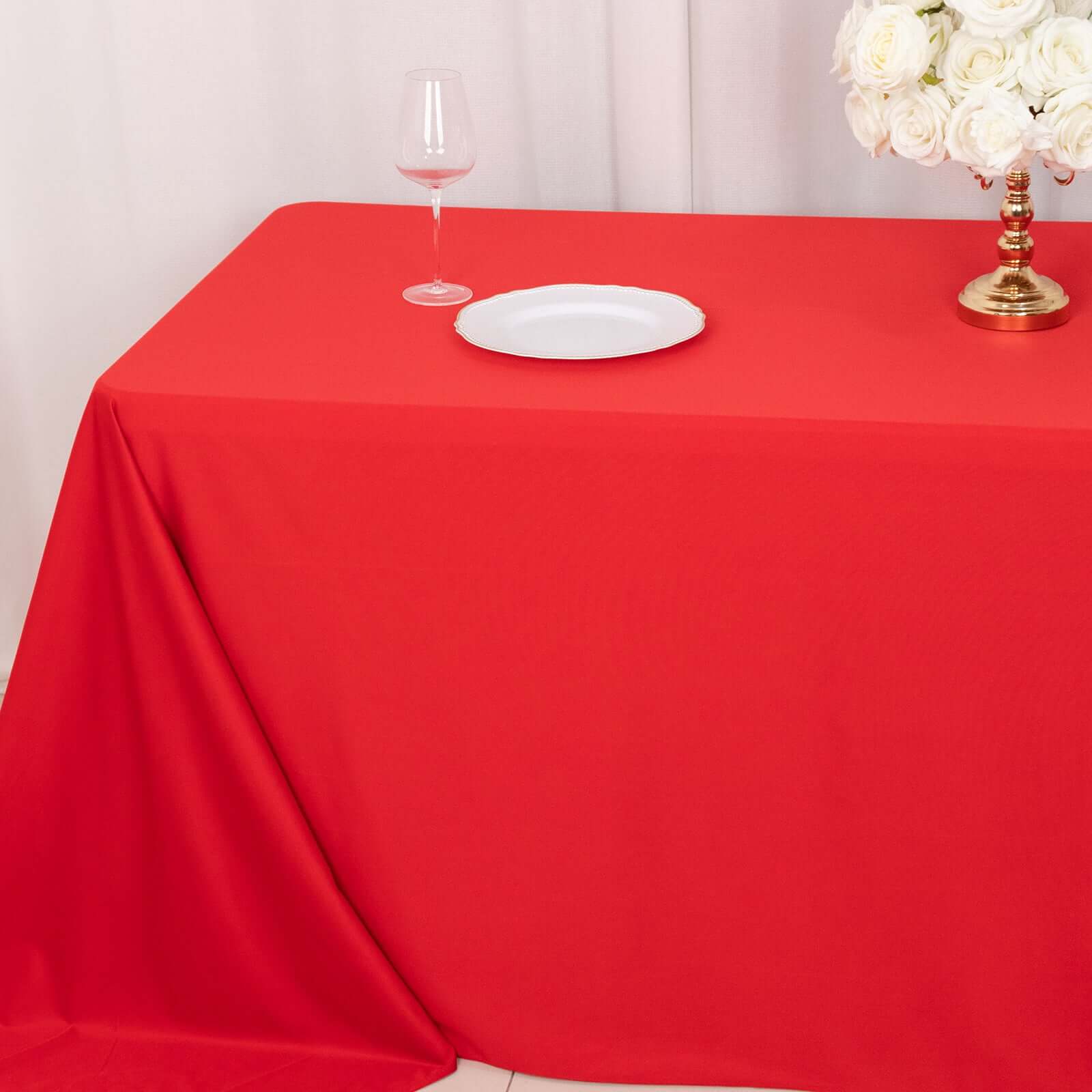 Scuba Rectangular 90"x132" Tablecloth Red - Wrinkle Free, Stain Resistant & Seamless Table Cover