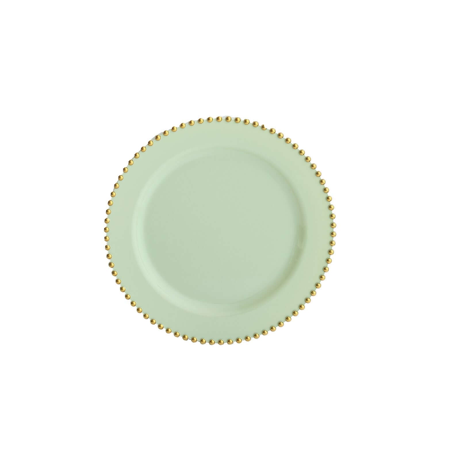 10-Pack Sage Green Plastic Dessert Plates – 8" Round with Gold Beaded Rim, Disposable for Parties & Events