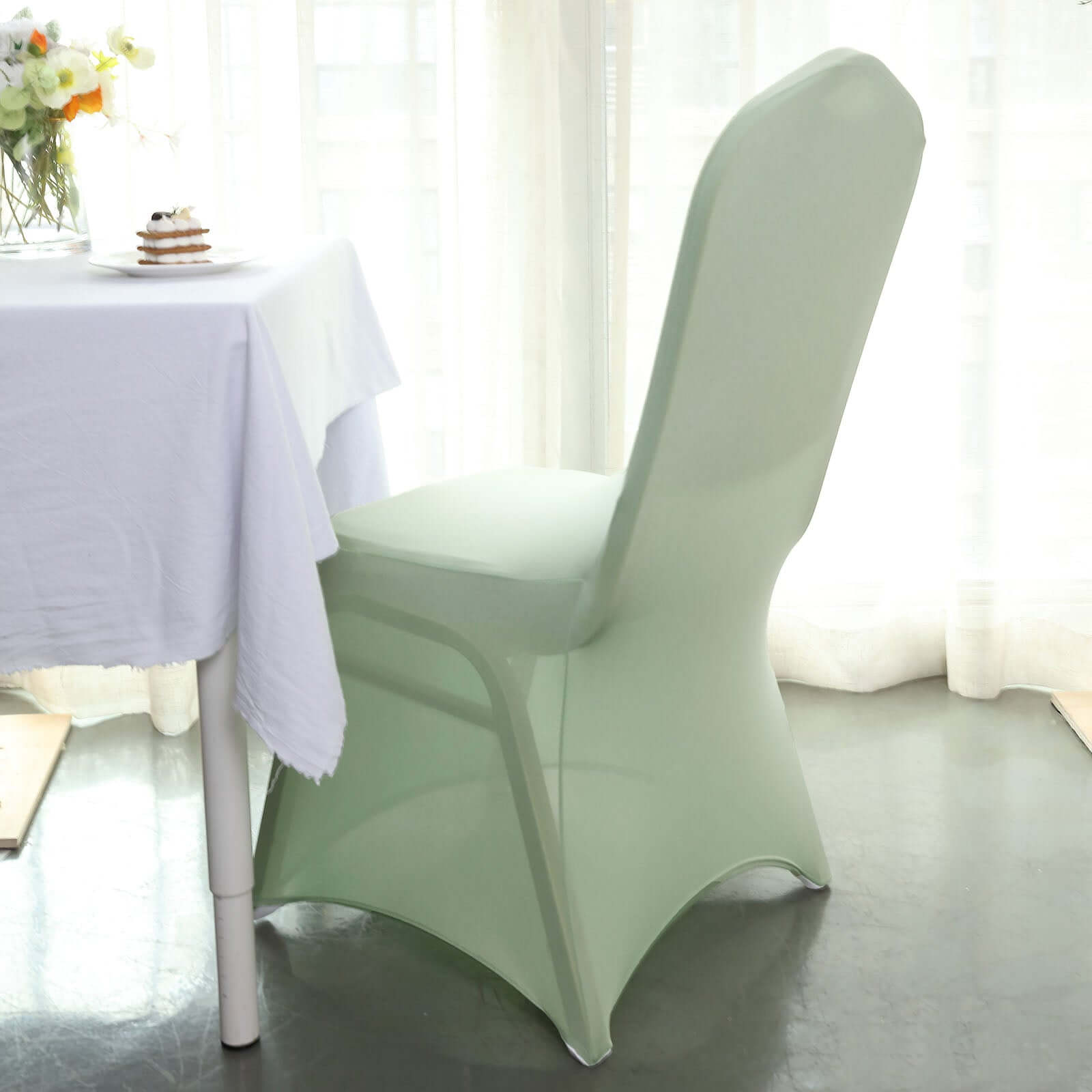 Spandex Chair Cover for Banquet Chairs Sage Green - Stretch 160GSM Fabric with Slip-On Slipcover