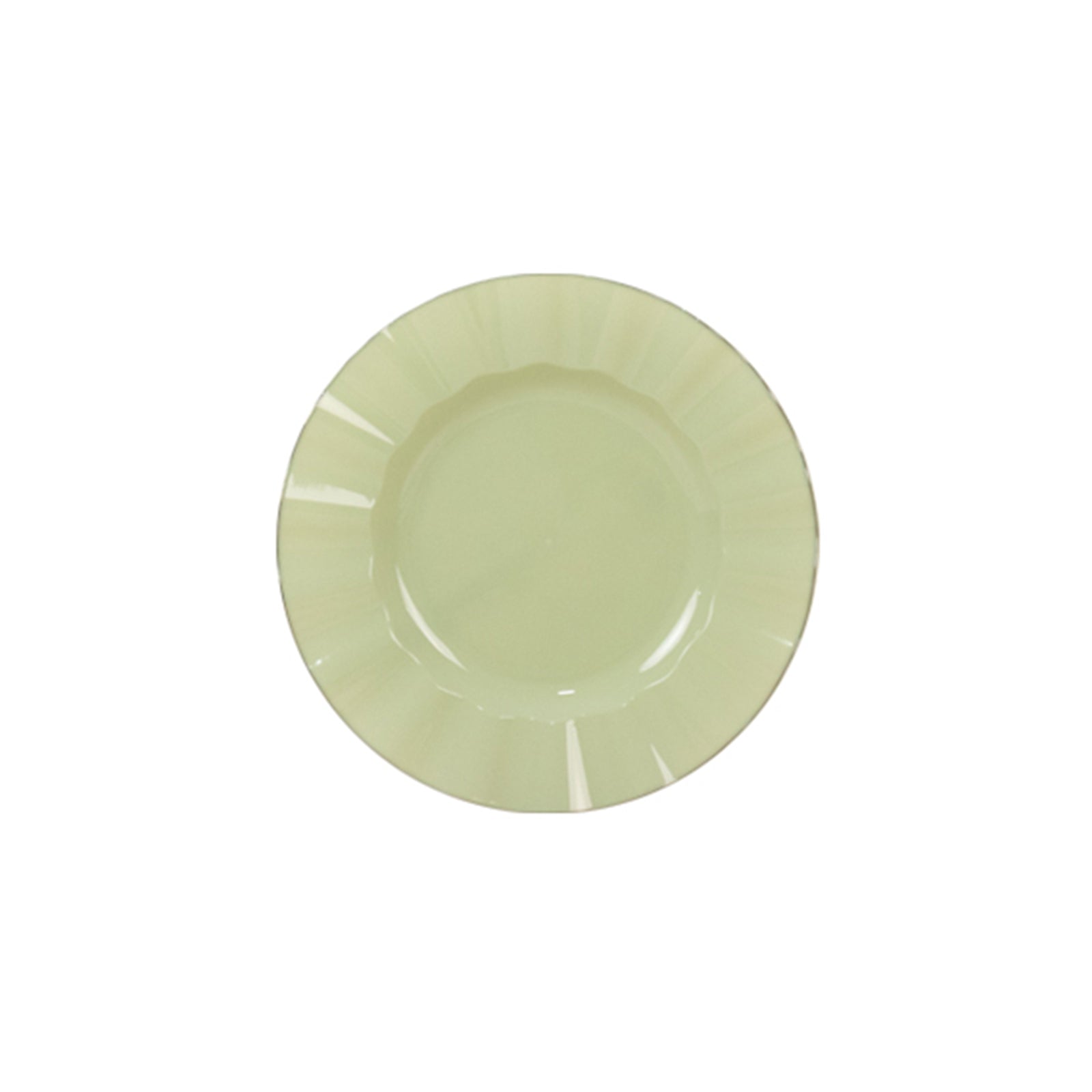 10-Pack Plastic 9" Round Dinner Plates in Sage Green Ruffled Rim with Gold Edging - Sturdy Disposable Dinnerware