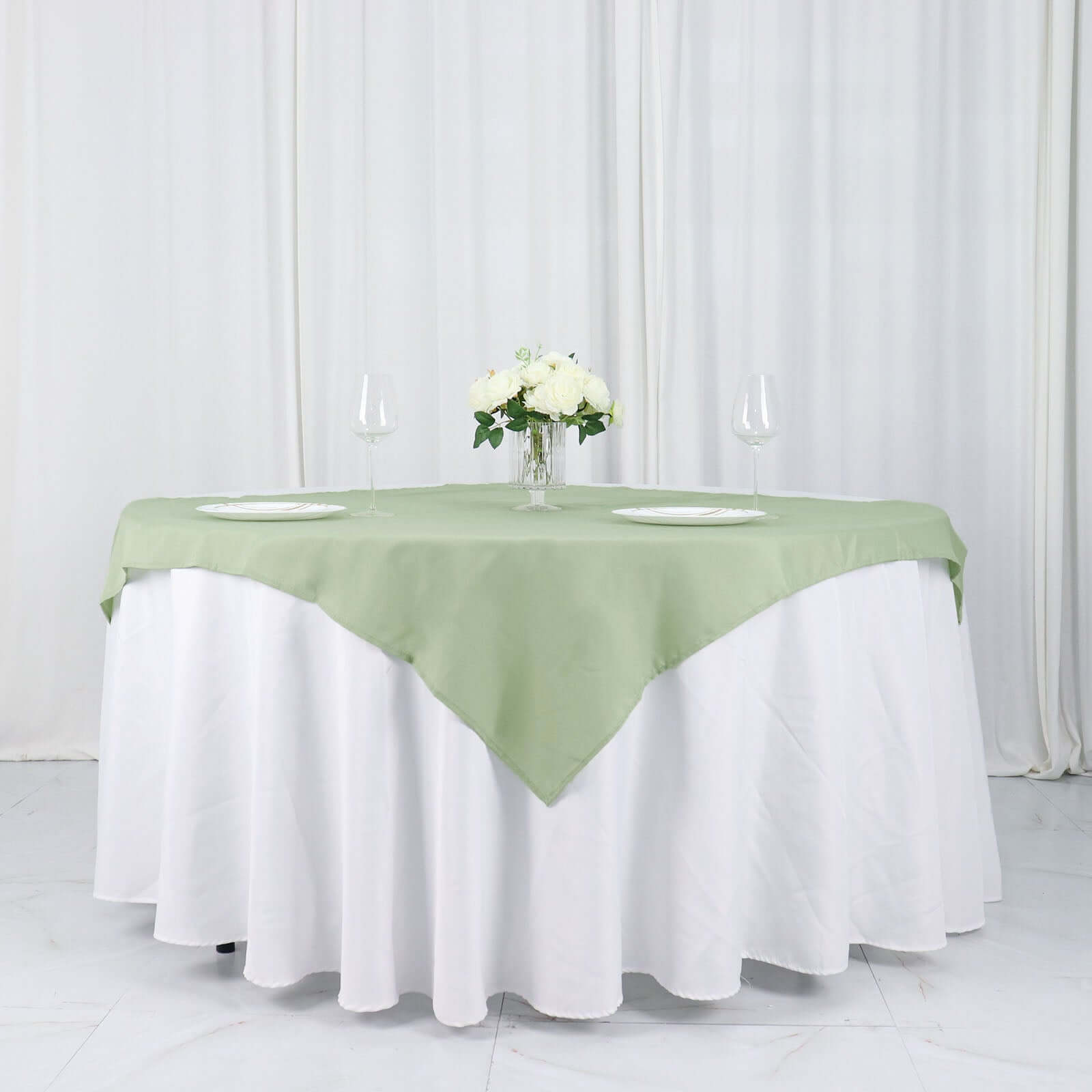Polyester 54"x54" Table Overlay Square Tablecloth Sage Green - Wrinkle-Resistant & Durable Table Cover