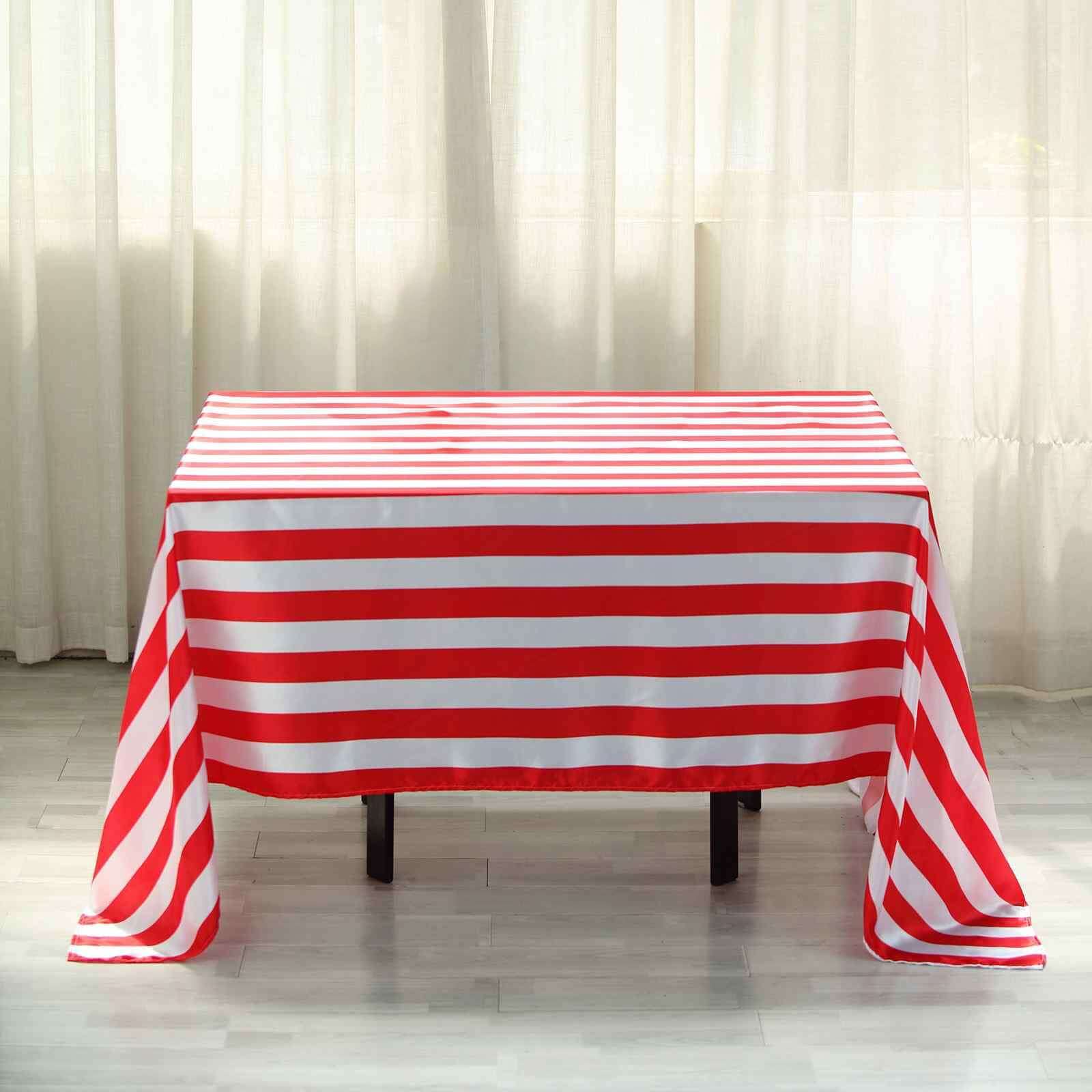 Satin 60"x102" Rectangle Tablecloth Red/White - Stripe Design with Stylish Smooth Finish Table Cover