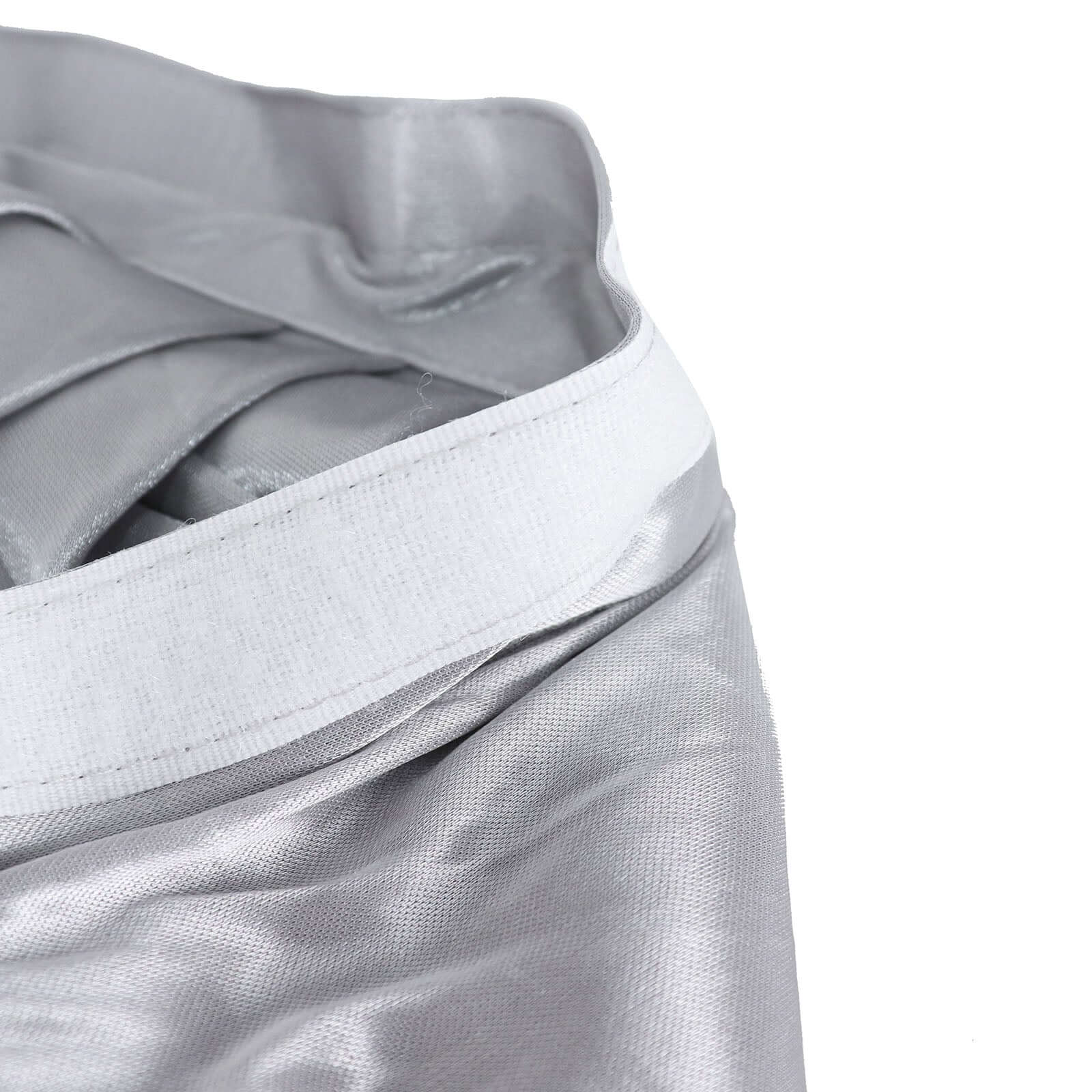 Satin 14ft Table Skirt Silver - Pleated Double Drape Table Cover