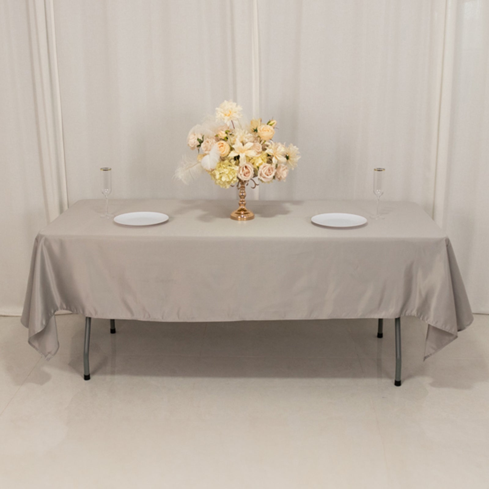 Lamour Satin 60"x102" Rectangle Tablecloth Silver - Durable & Silky Soft Feel Table Cover