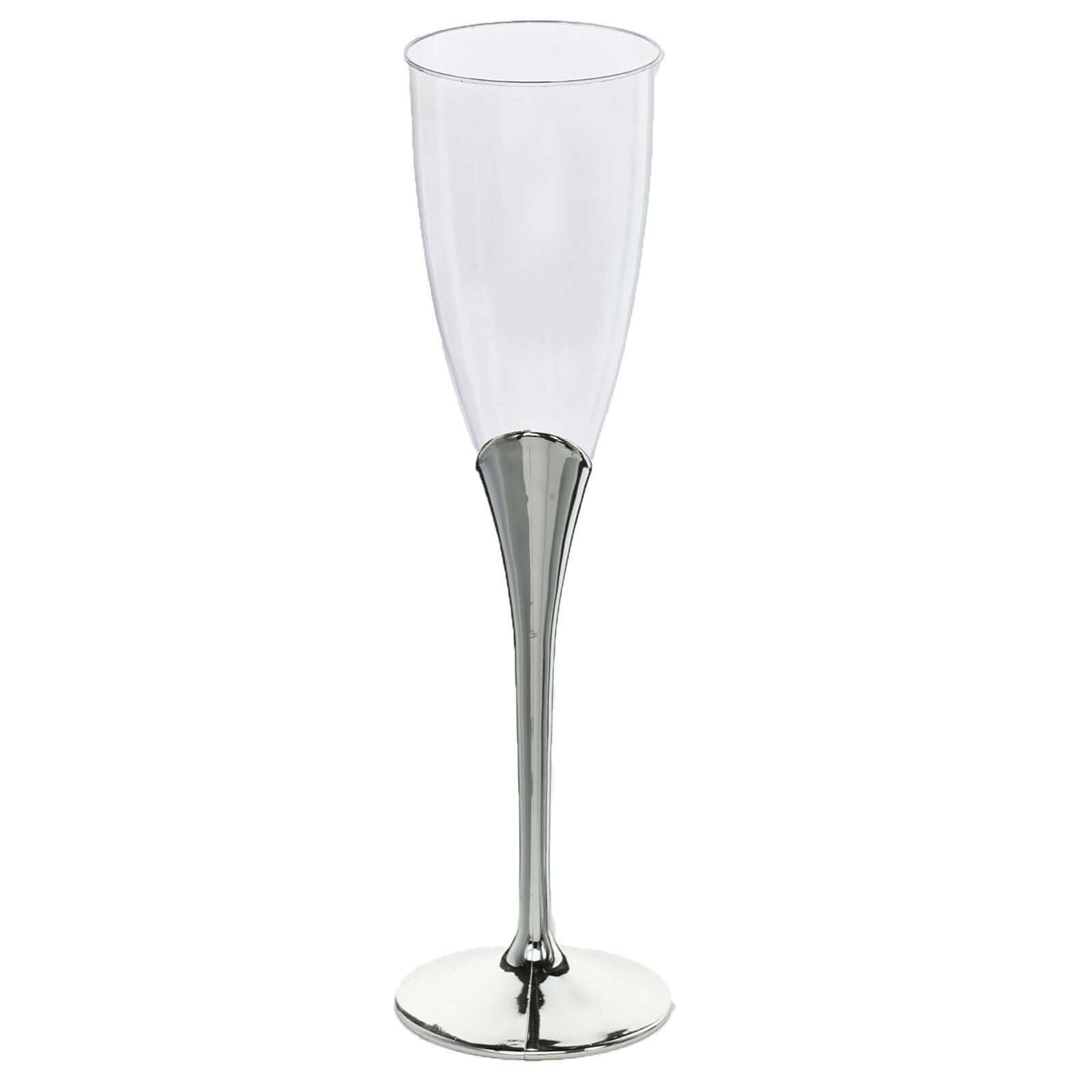 6-Pack Plastic Champagne Flutes Clear/Silver - Stylish Disposable Glasses for Toasts 5oz