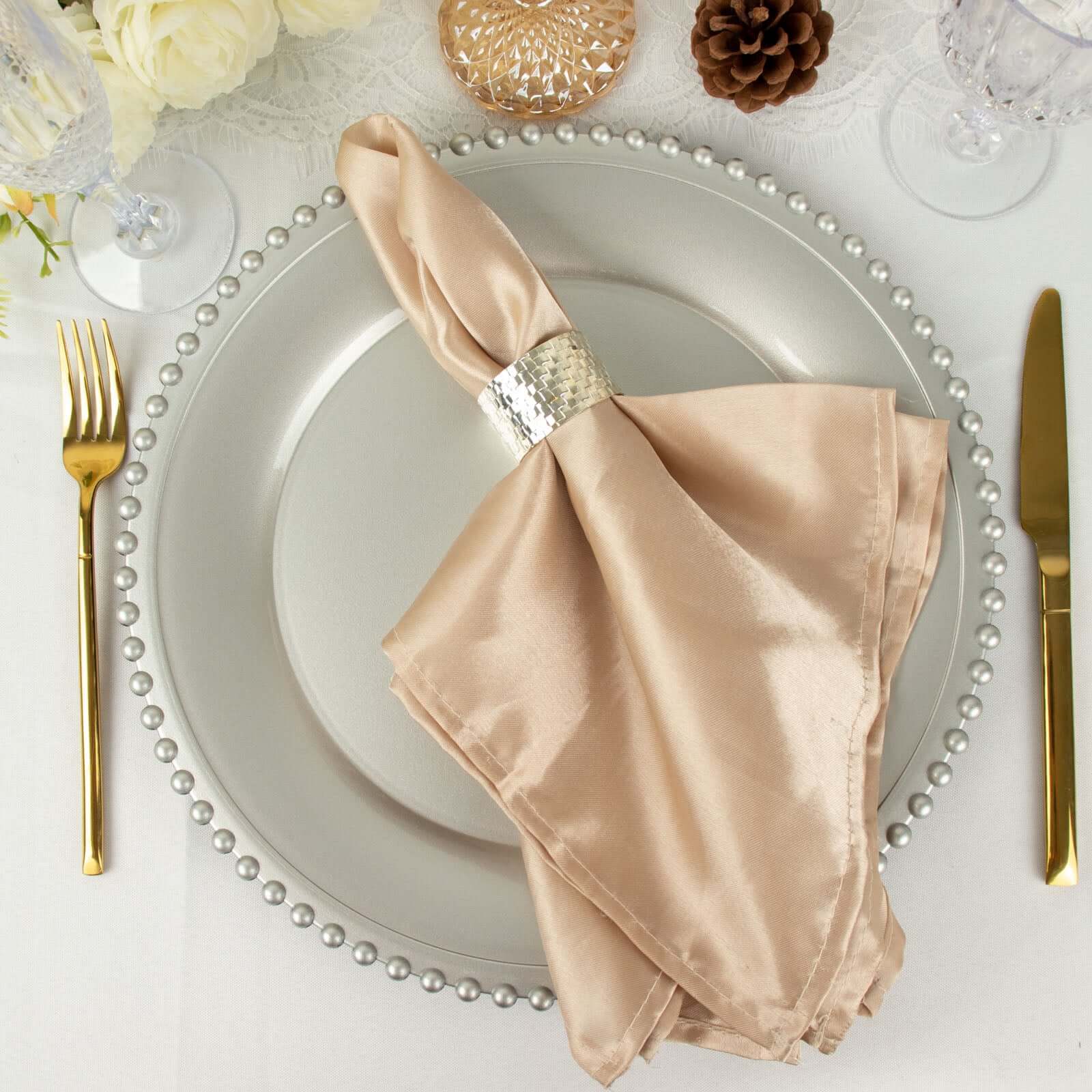 6-Pack Acrylic Round Charger Plates 13" in Silver with Beaded Rim, Decorative Dinner Party Charger Tableware