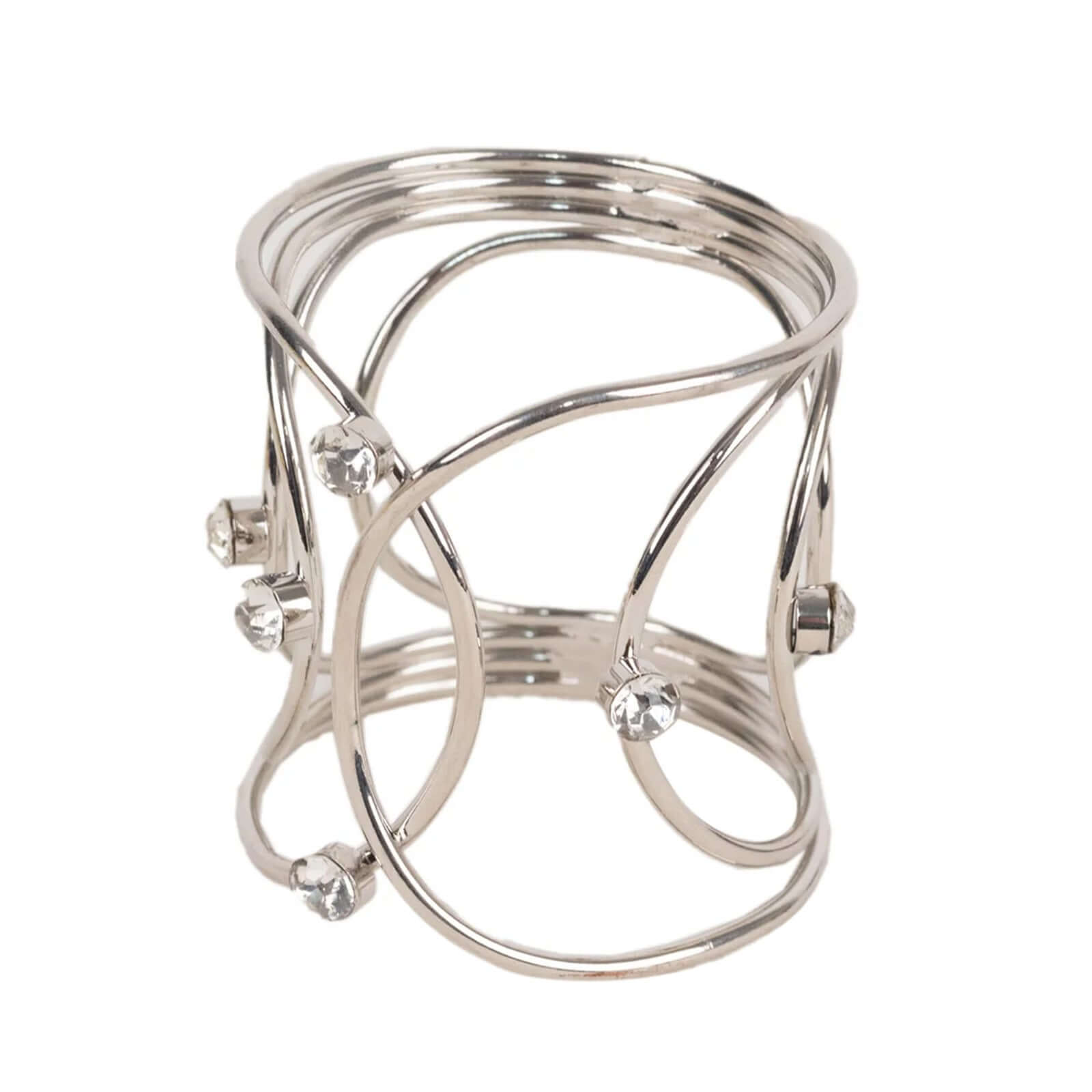 4 Pack Silver Metal Napkin Rings, Hollow Woven Style With Rhinestones, Elegant Napkin Holders