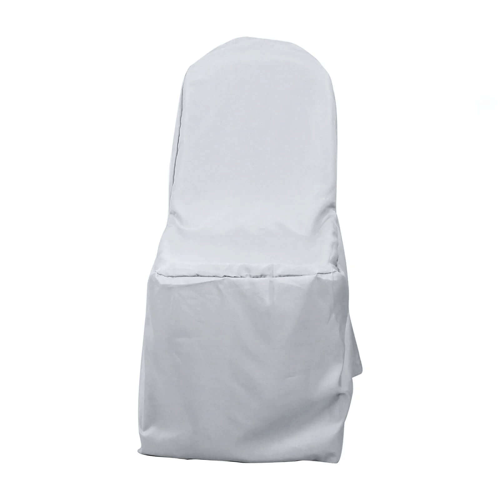 Polyester Slip On Banquet Chair Covers Silver - Stain-Resistant Reusable Durable Fabric