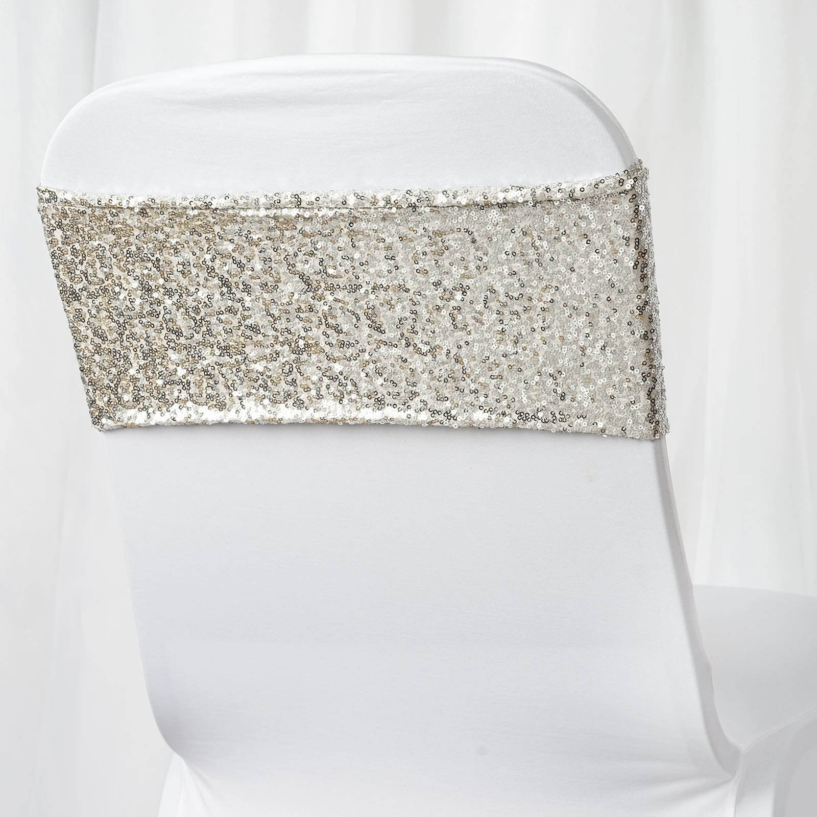 5 Pack Sequin Spandex Chair Sashes Silver - Stretch Chair Bands 6"x15"