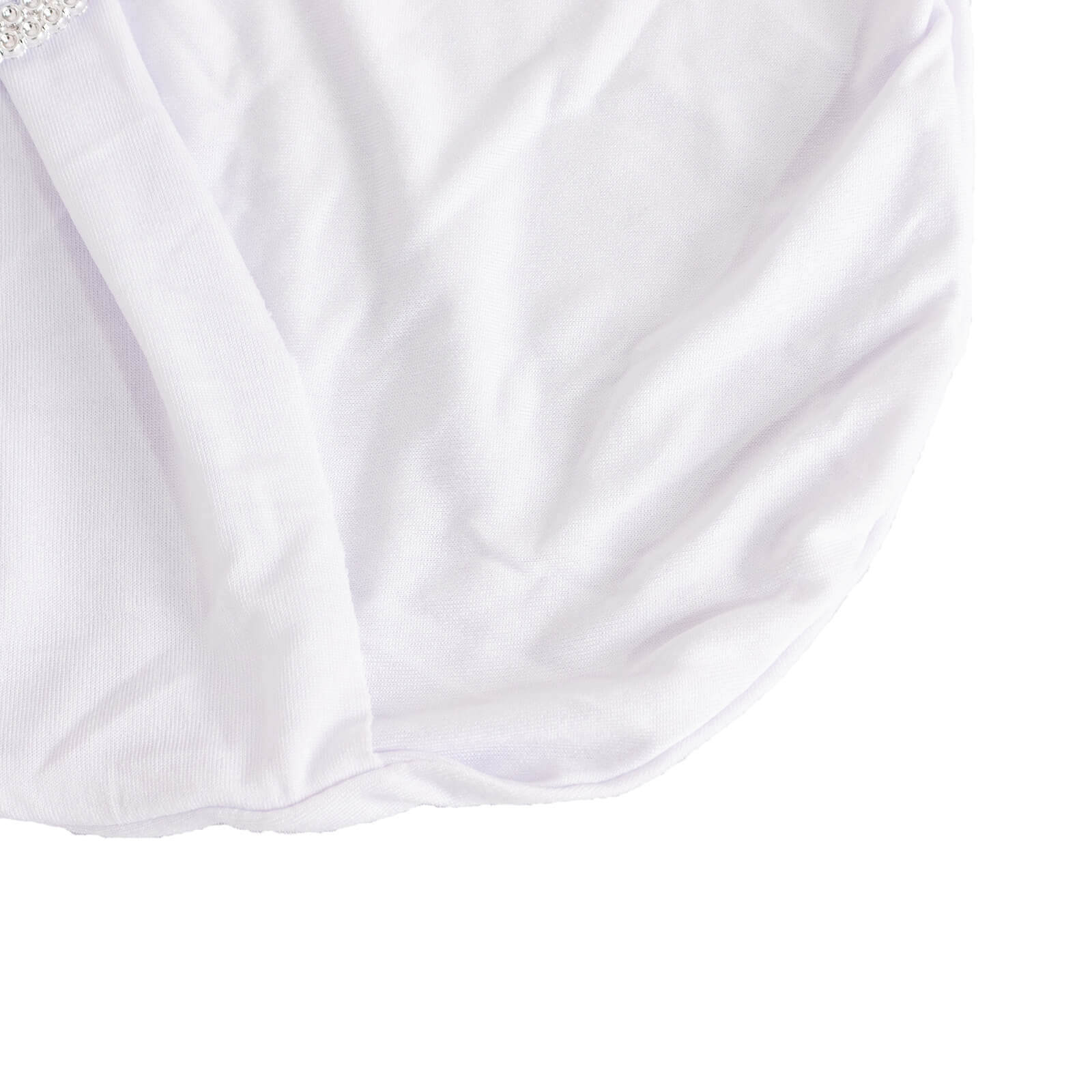 Spandex Chair Cover with Silver Rhinestone Buckled Sash Band White - Stylish Stretch Fitted Slipcover for Banquets & Events