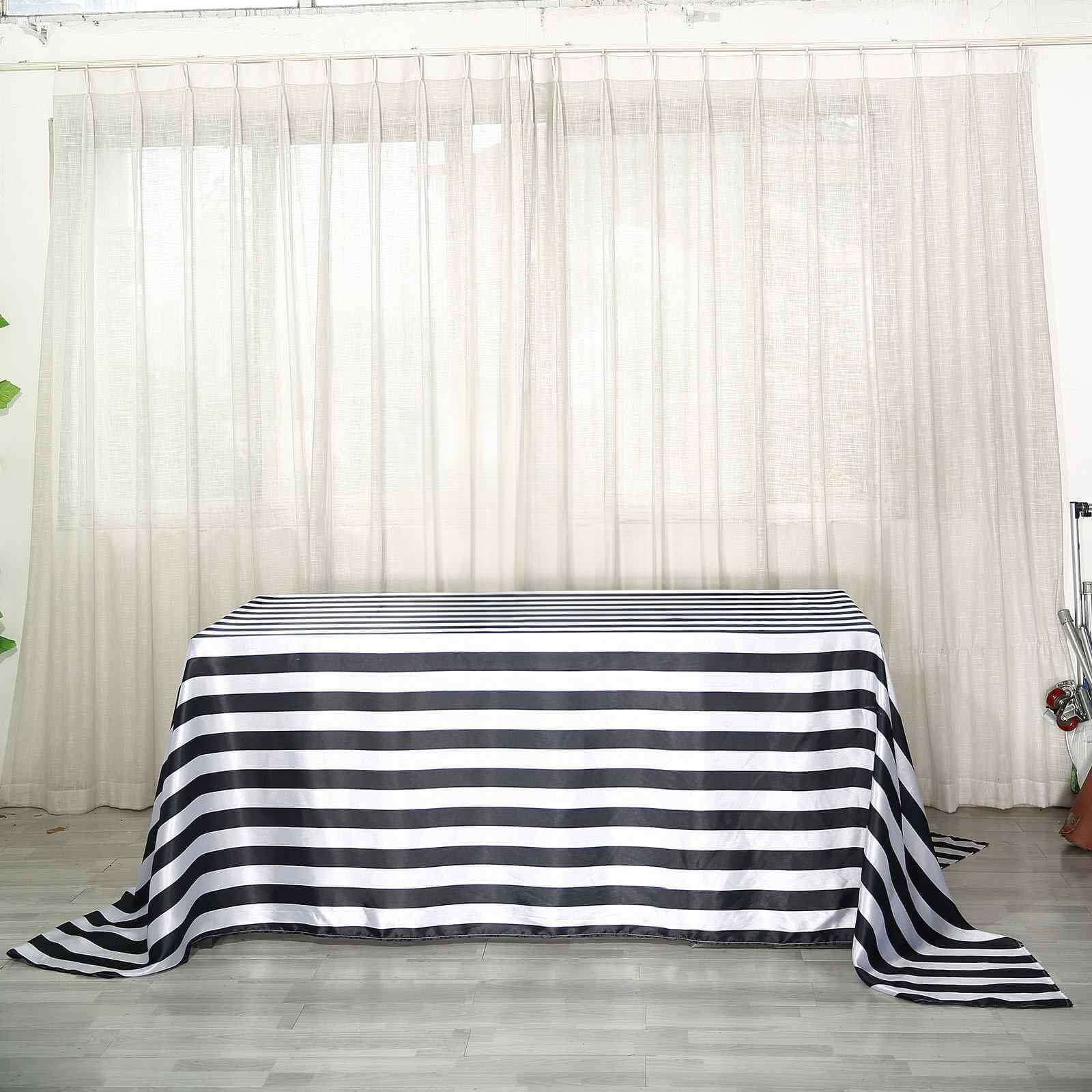 Satin 90"x156" Rectangle Tablecloth Black/White - Stripe Design with Seamless Finish Table Cover