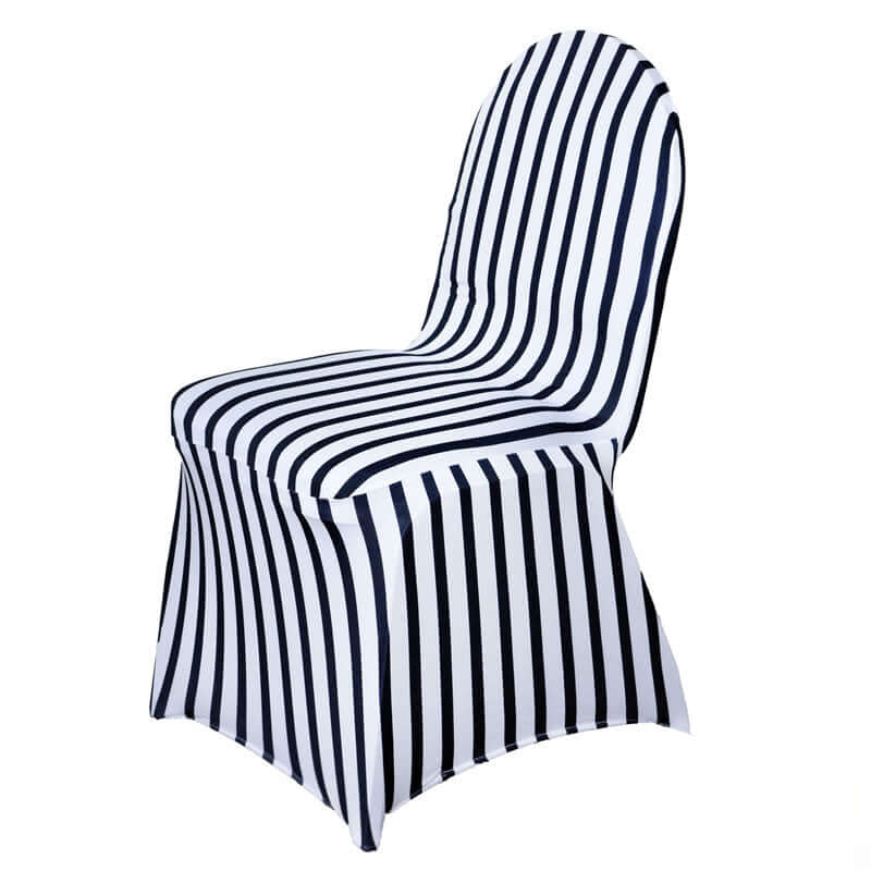 Spandex Chair Cover with Foot Pockets for Banquet Chairs Black/White Striped - Durable Stretch Fitted Slipcover for Weddings & Gatherings
