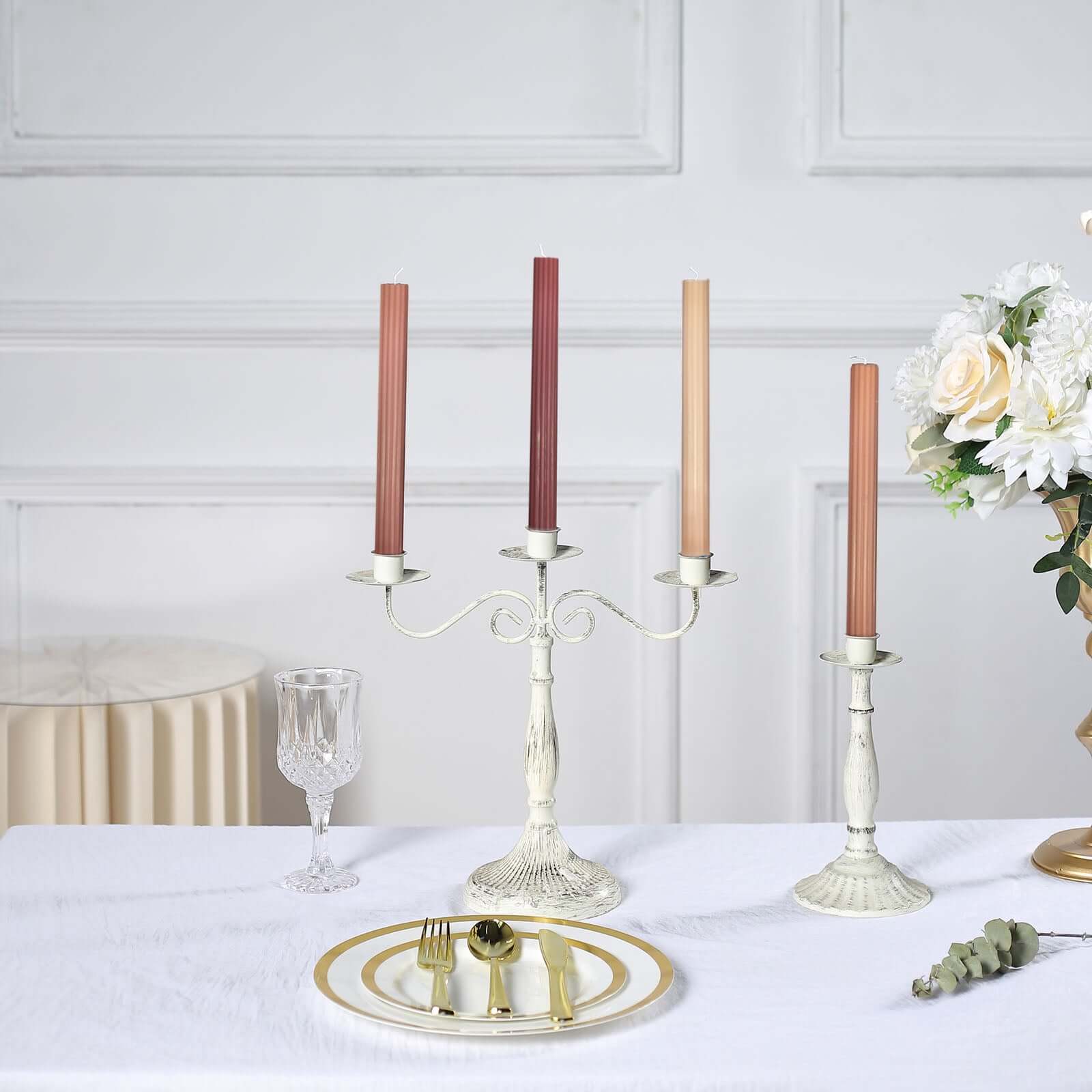 5-Pack Taper Candles Ribbed Wick Ribbon Wax Design Assorted Natural - Premium Unscented Dinner Candles 9"