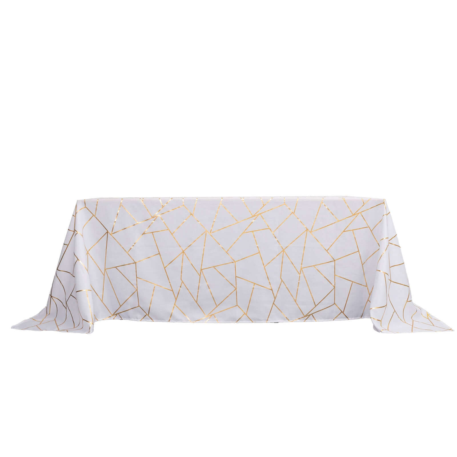 Polyester 90"x132" Rectangle Tablecloth White Seamless with Gold Foil Geometric Pattern - Wrinkle-Resistant Seamless Table Cover for Sophisticated Events