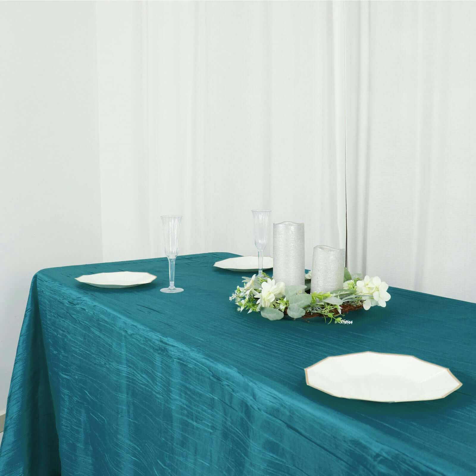 Taffeta 90"x132" Rectangle Tablecloth Teal - Seamless Accordion Crinkle Table Cover