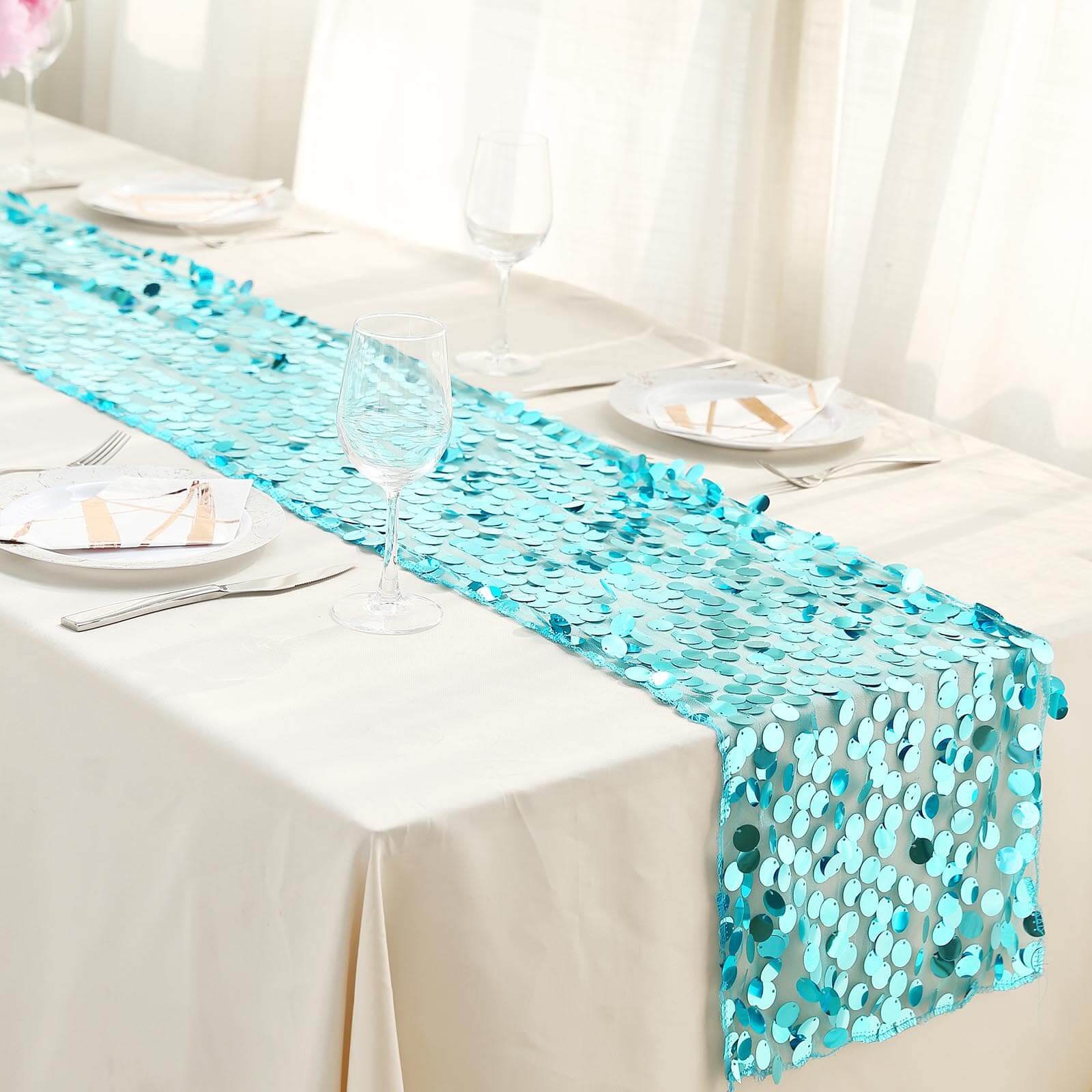 Big Payette Sequin 13"x108" Table Runner Turquoise - Dazzling Design