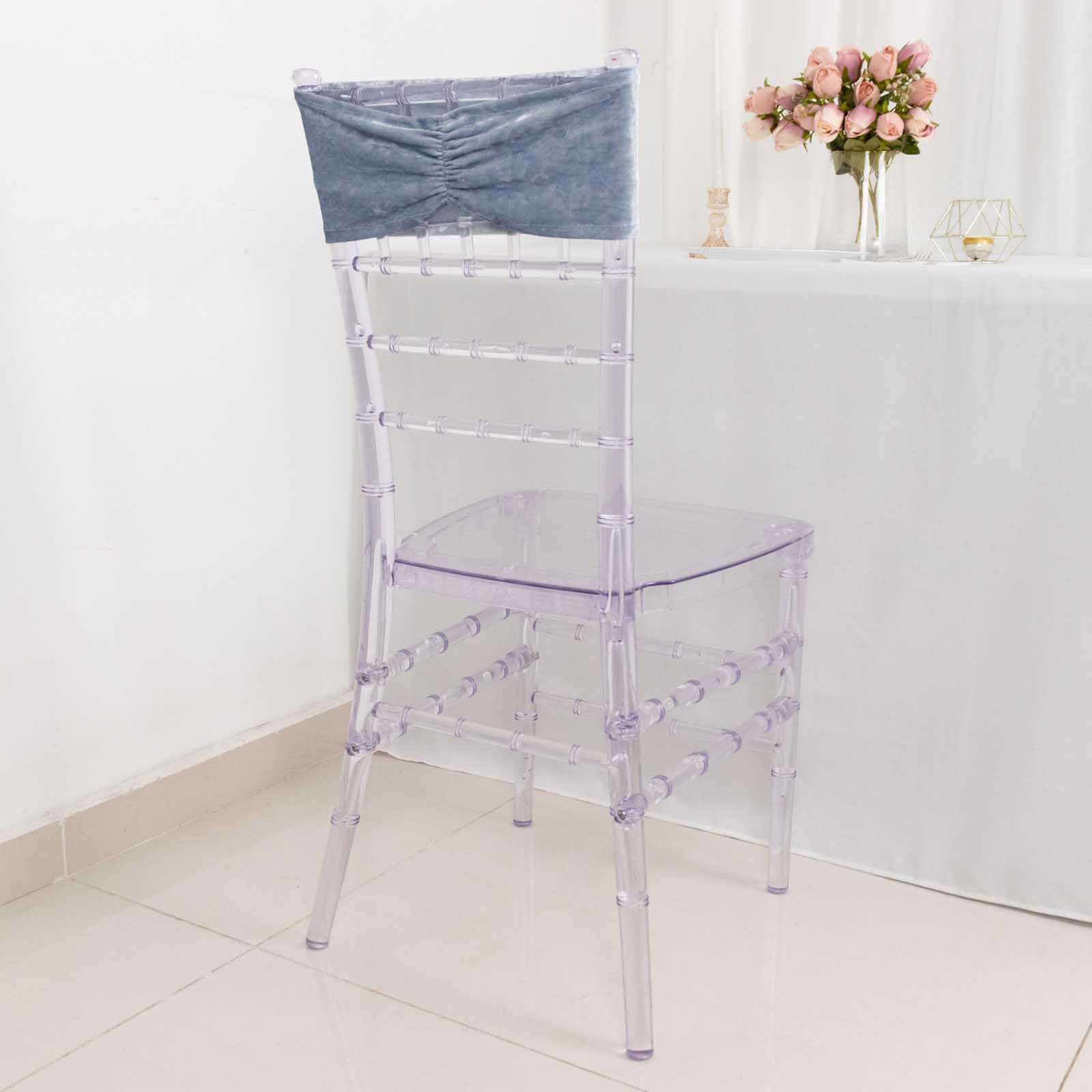 5 Pack Premium Crushed Velvet Chair Sashes Dusty Blue Ruffle Style - Textured Chair Bands for Stunning Event Decor