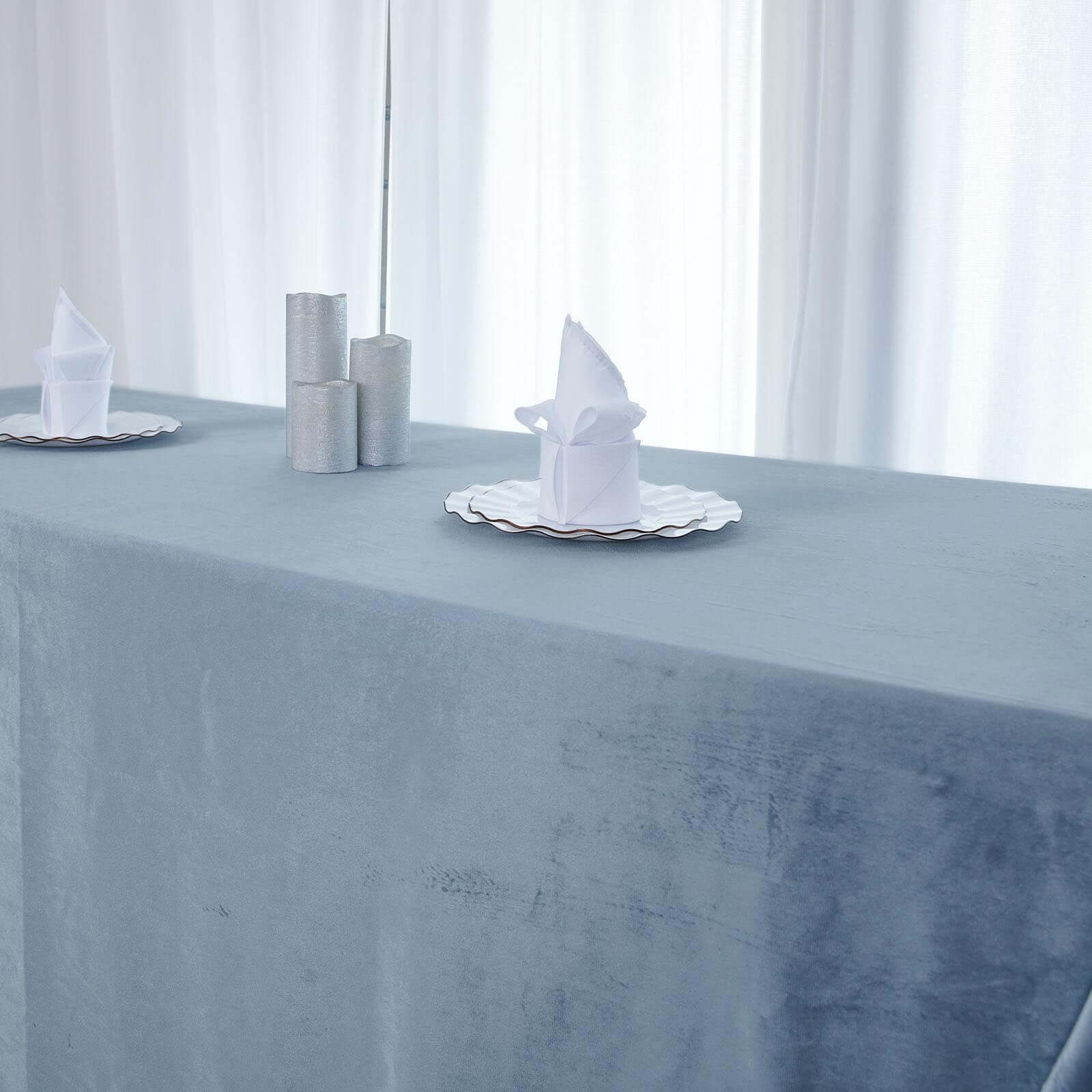 Premium Velvet 90"x156" Rectangle Tablecloth Dusty Blue - Reusable Soft & Seamless Table Cover