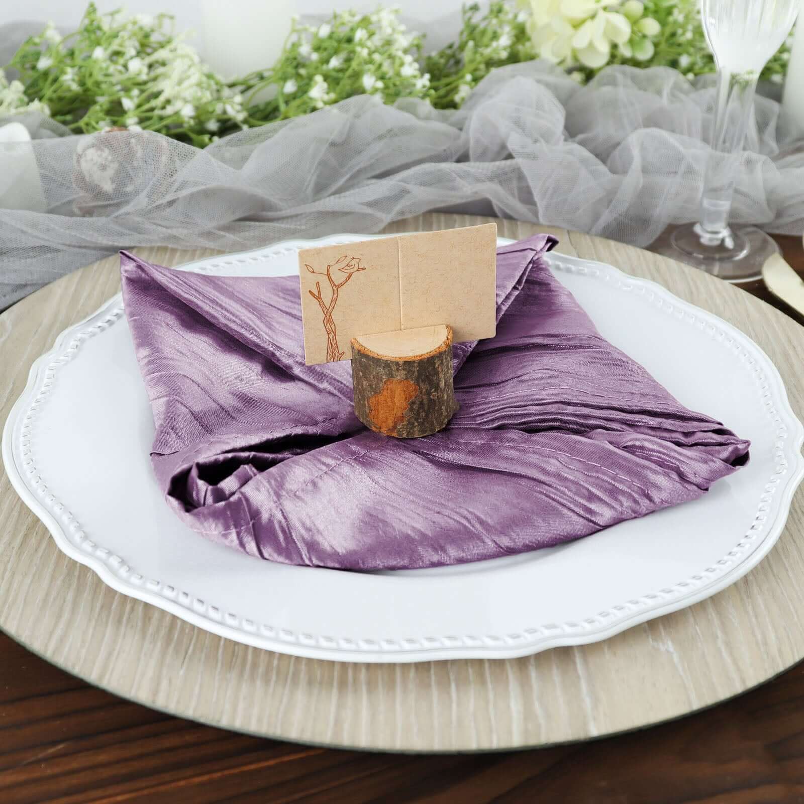 5 Pack Taffeta 20"x20" Napkins Violet Amethyst - Accordion Crinkle Dinner Napkins