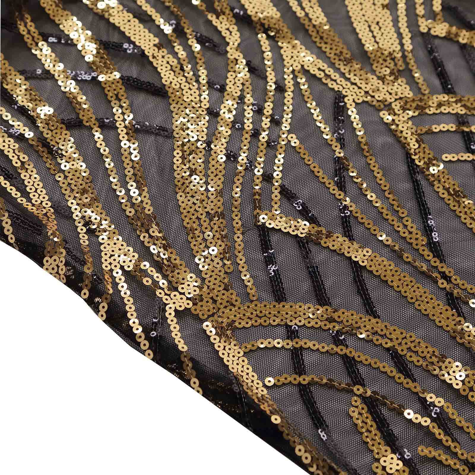 Set of 3 Black Wave Mesh Chiara Wedding Arch Covers With Gold Embroidered Sequins, Fitted Covers For Round Top Backdrop Stands - 5ft,6ft,7ft