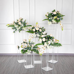 Acrylic Flower Vase Pillar Stand with Square Mirror Base Clear - Versatile Wedding Table Centerpiece 24"