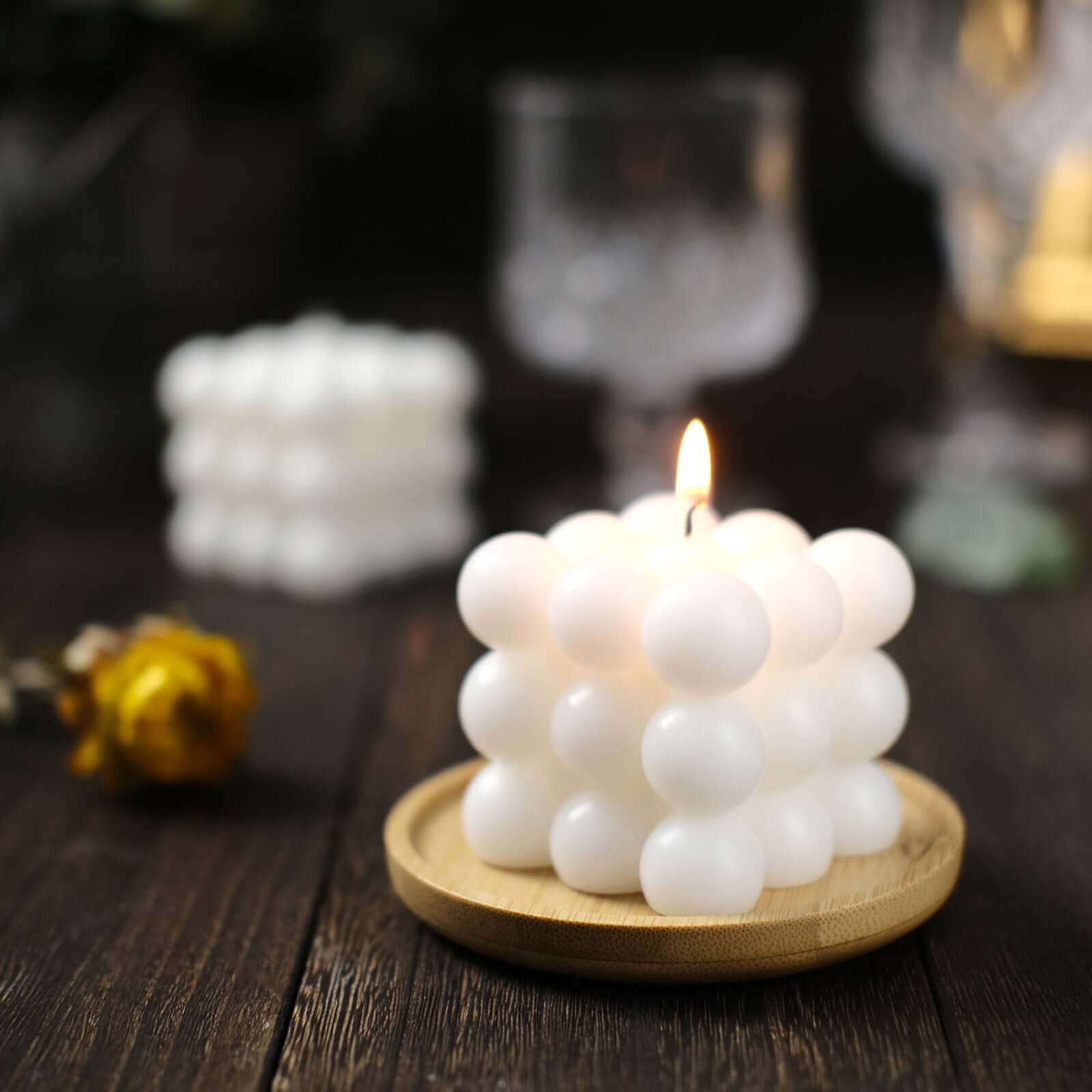 2-Pack Decorative Paraffin Wax Candles Bubble Cube Design White - Unscented Long Burning Pillar Candle Set 2"