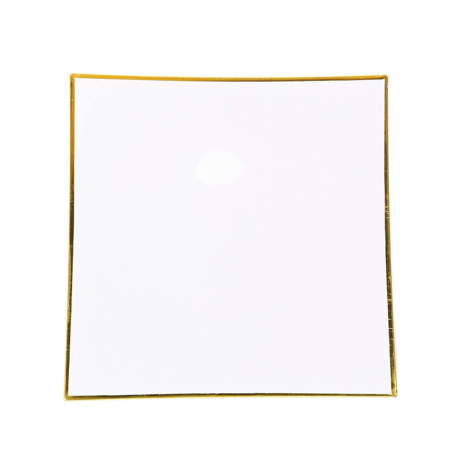 10-Pack Plastic 10" Square Dinner Plates in White Concave Style with Gold Rim - Modern Disposable Party Plates for Weddings & Special Events