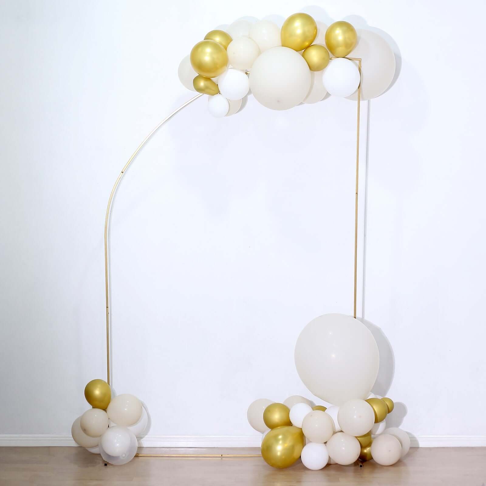 8ft Gold Metal Half Moon Floral Frame Wedding Arbor Stand, Chiara Backdrop Display Arch