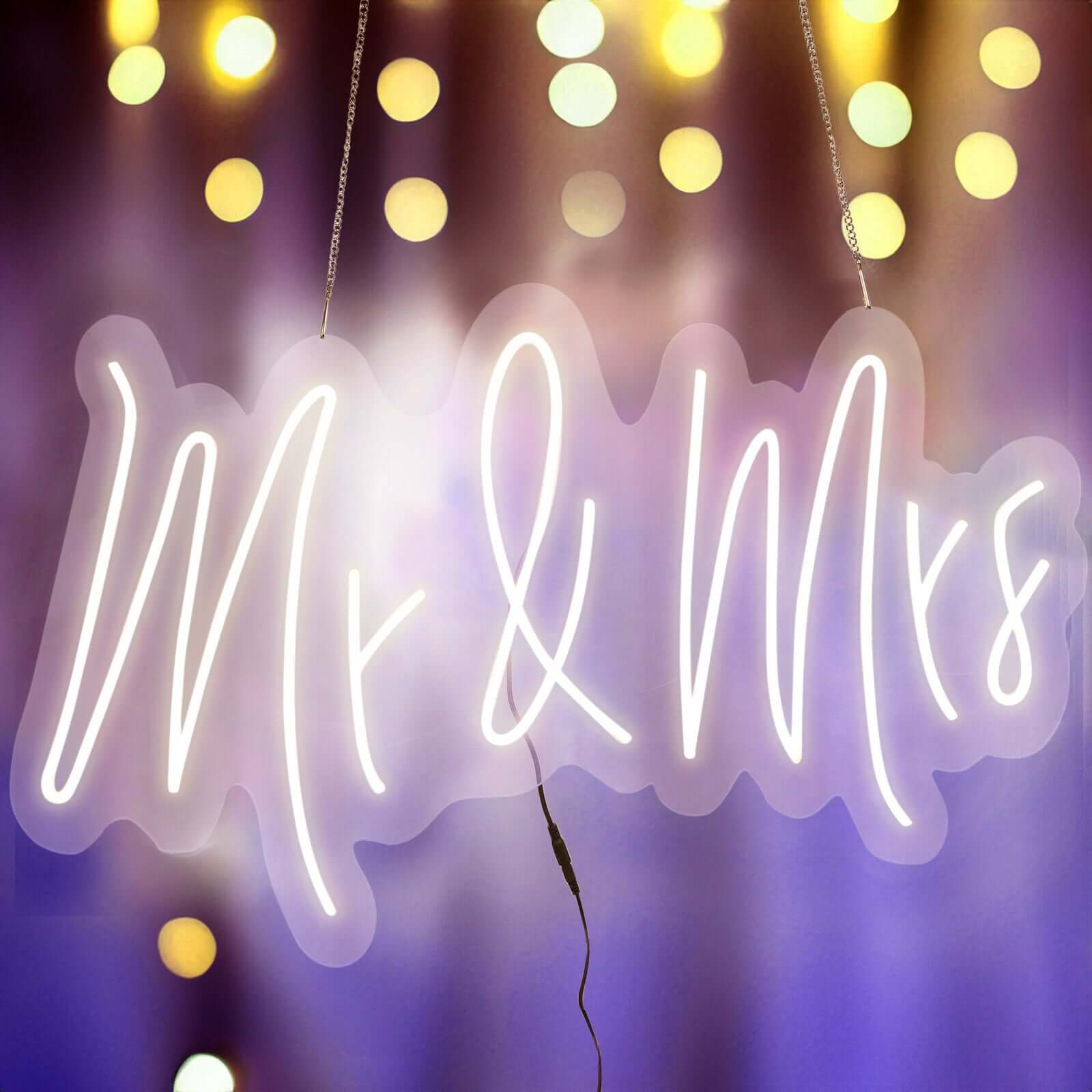 33" Mr and Mrs Neon Light Sign, LED Reusable Wall Décor Lights With 5ft Hanging Chain