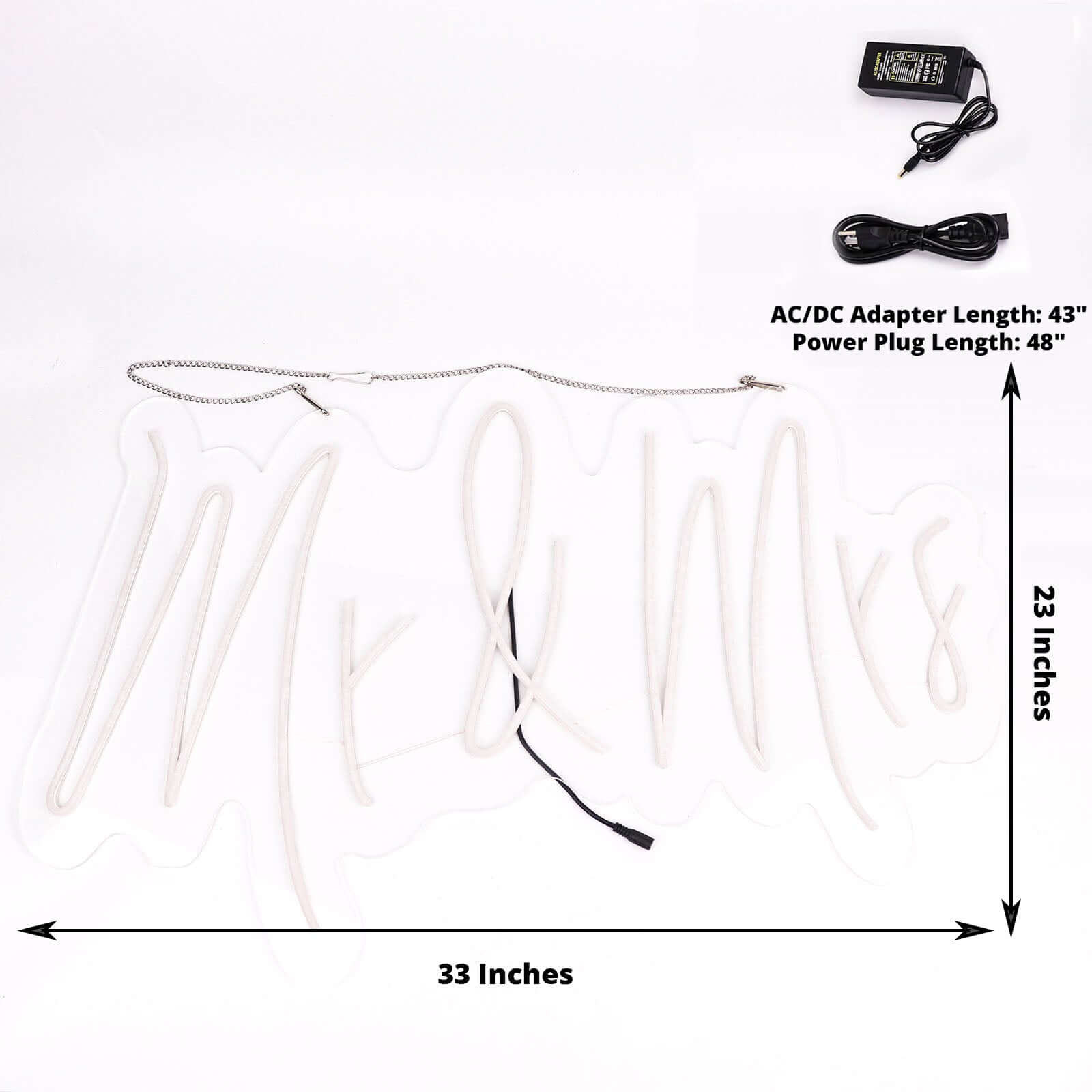33" Mr and Mrs Neon Light Sign, LED Reusable Wall Décor Lights With 5ft Hanging Chain