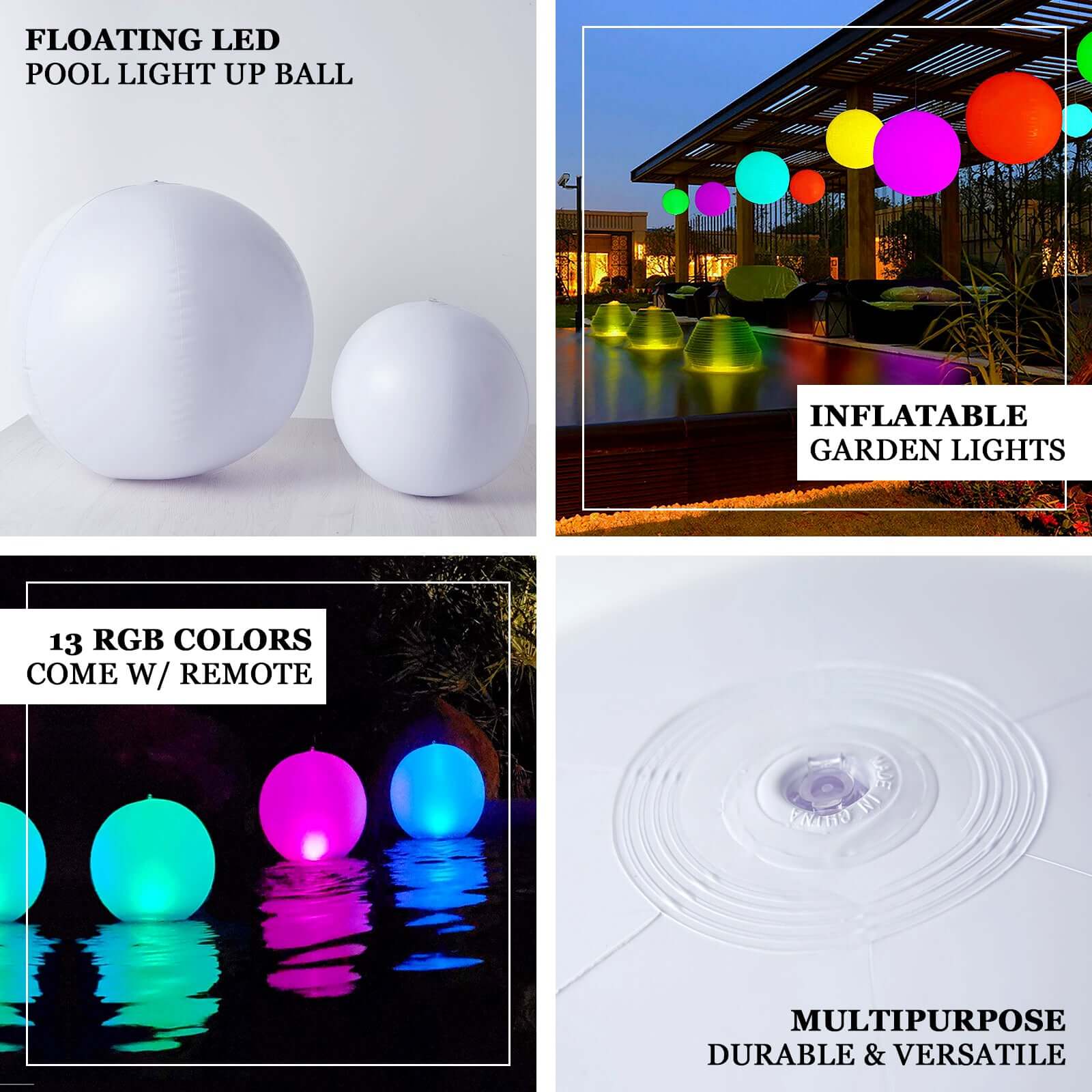 12" Inflatable Outdoor Garden Light Up Ball, Floating Pool Glow Ball With Remote - 13 RGB Colors and 3 Color Modes