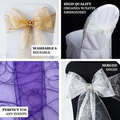 5 Pack Organza Chair Sashes with Satin Leaf Embroidery Chocolate - Reusable Sheer Design 7"x108"