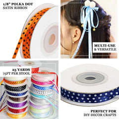 25 Yards 1/8" Light Blue Satin Polka Dot Ribbon - Clearance SALE