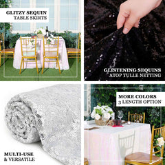 Sequin 21ft Table Skirt White Iridescent - Glitzy Design for Upscale Occasions