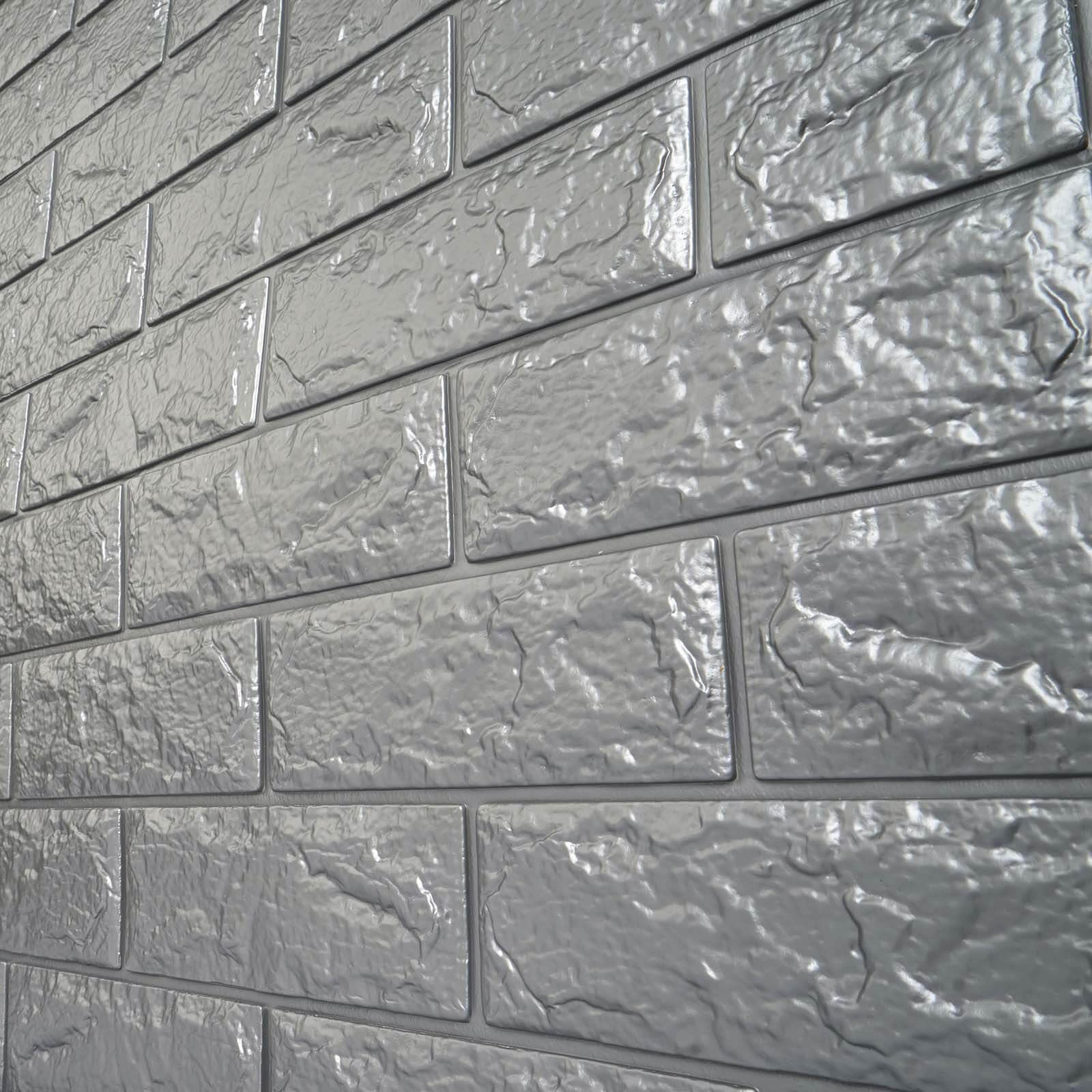 10 Pack Silver foam Brick Peel And Stick 3D Wall Tile Panels - Covers 58sq.ft