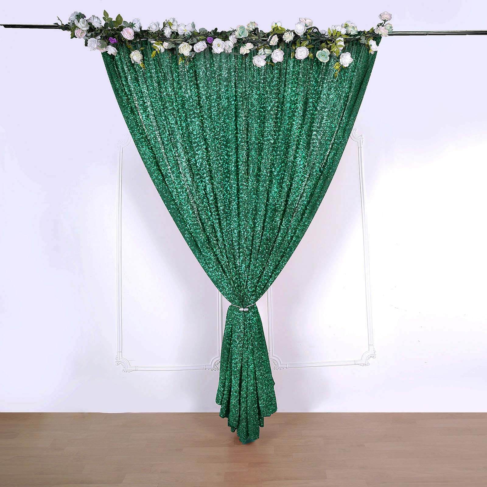 20ftx10ft Hunter Emerald Green Metallic Shimmer Tinsel Event Curtain Drapes, Backdrop Event Panel