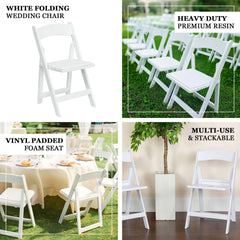 8-Pack Resin Chairs with Vinyl Padded Seat for Folding Use White – Stylish Design for Indoor or Outdoor Weddings & Gatherings