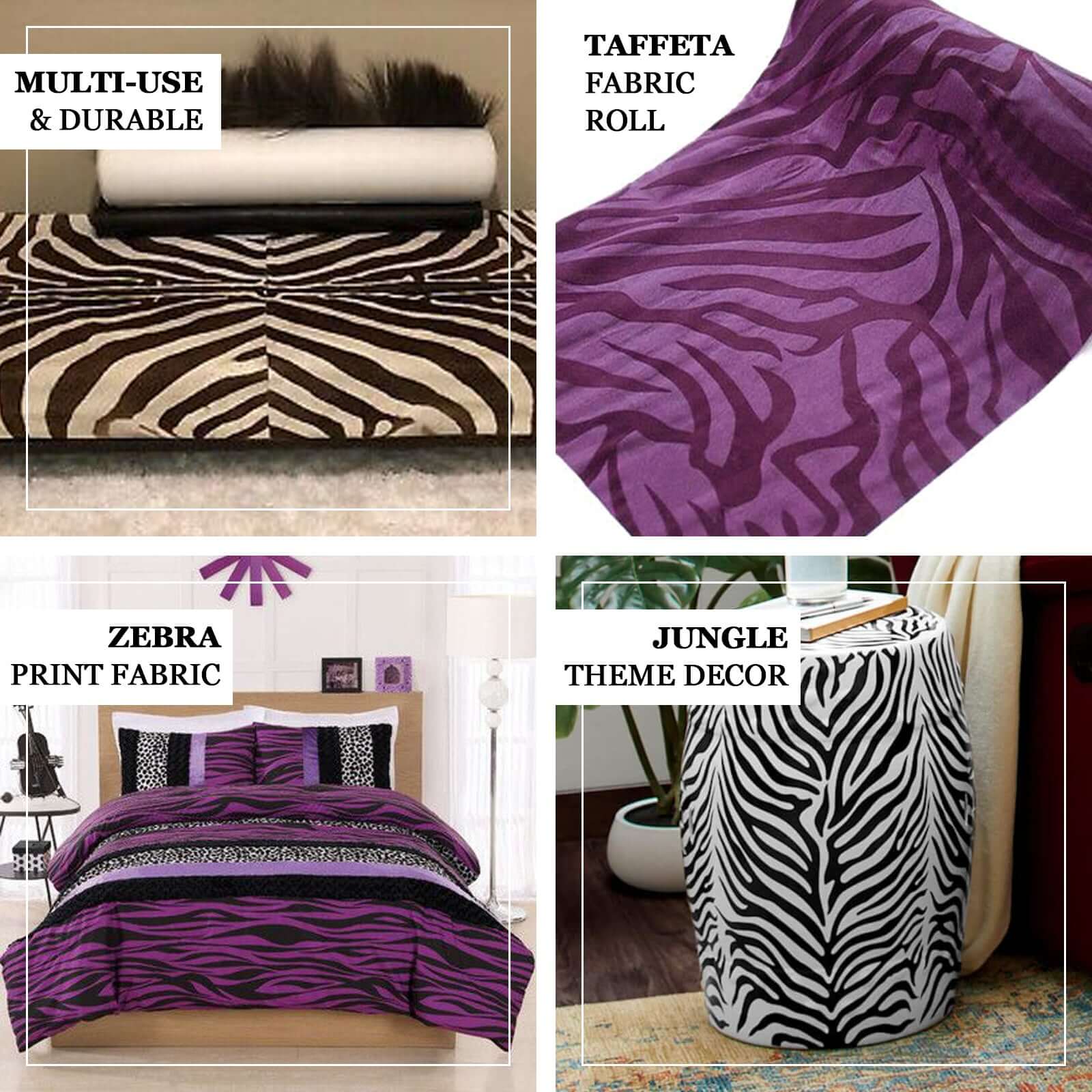 12"x10 Yards Eggplant Zebra Animal Print Taffeta Fabric Roll