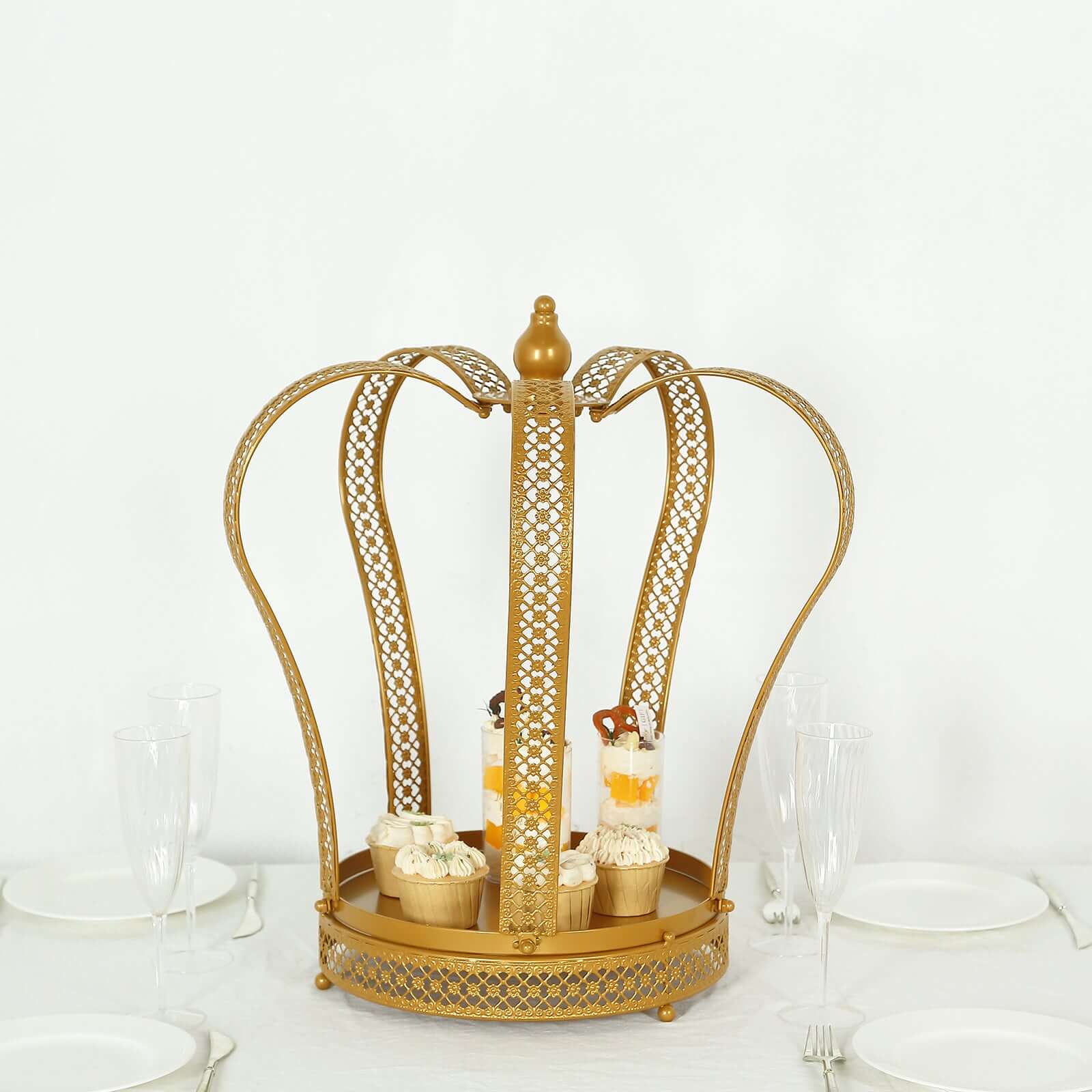Metal Wedding Cupcake Stand Gold Princess Crown Style - Stunning Dessert Display Holder Centerpiece for Upscale Weddings & Special Occasions 19"