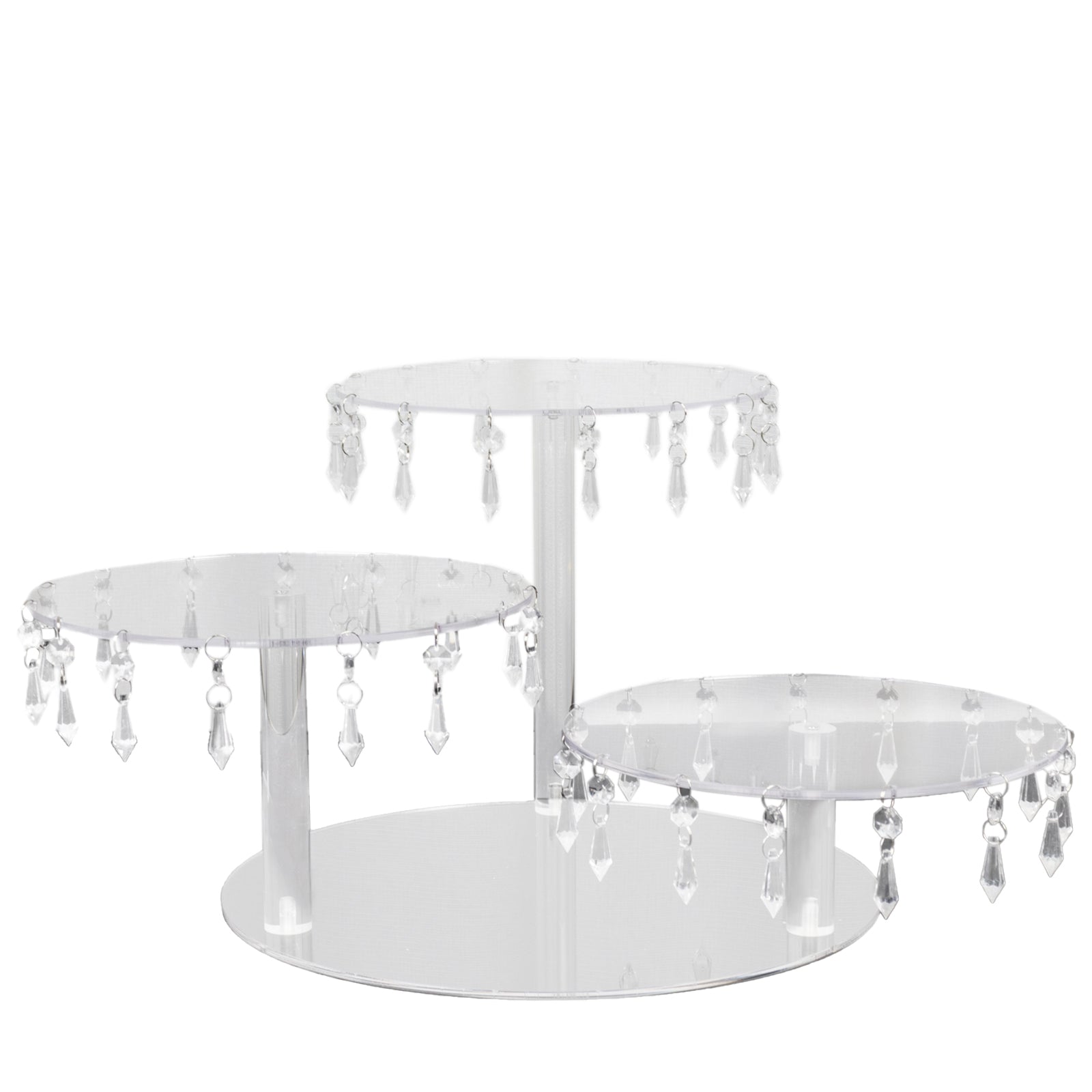 3-Tier Acrylic Cake Stand Clear with Hanging Crystal Pendants – Dessert Display for Weddings & Parties