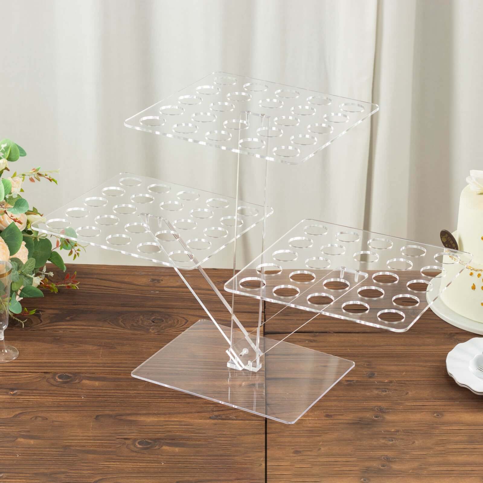 3-Tier Acrylic Square Ice Cream Cone Holder Clear - Foldable Multi-Purpose Dessert Display Stand with 72-Slots for Stylish Food Presentation 18" Tall