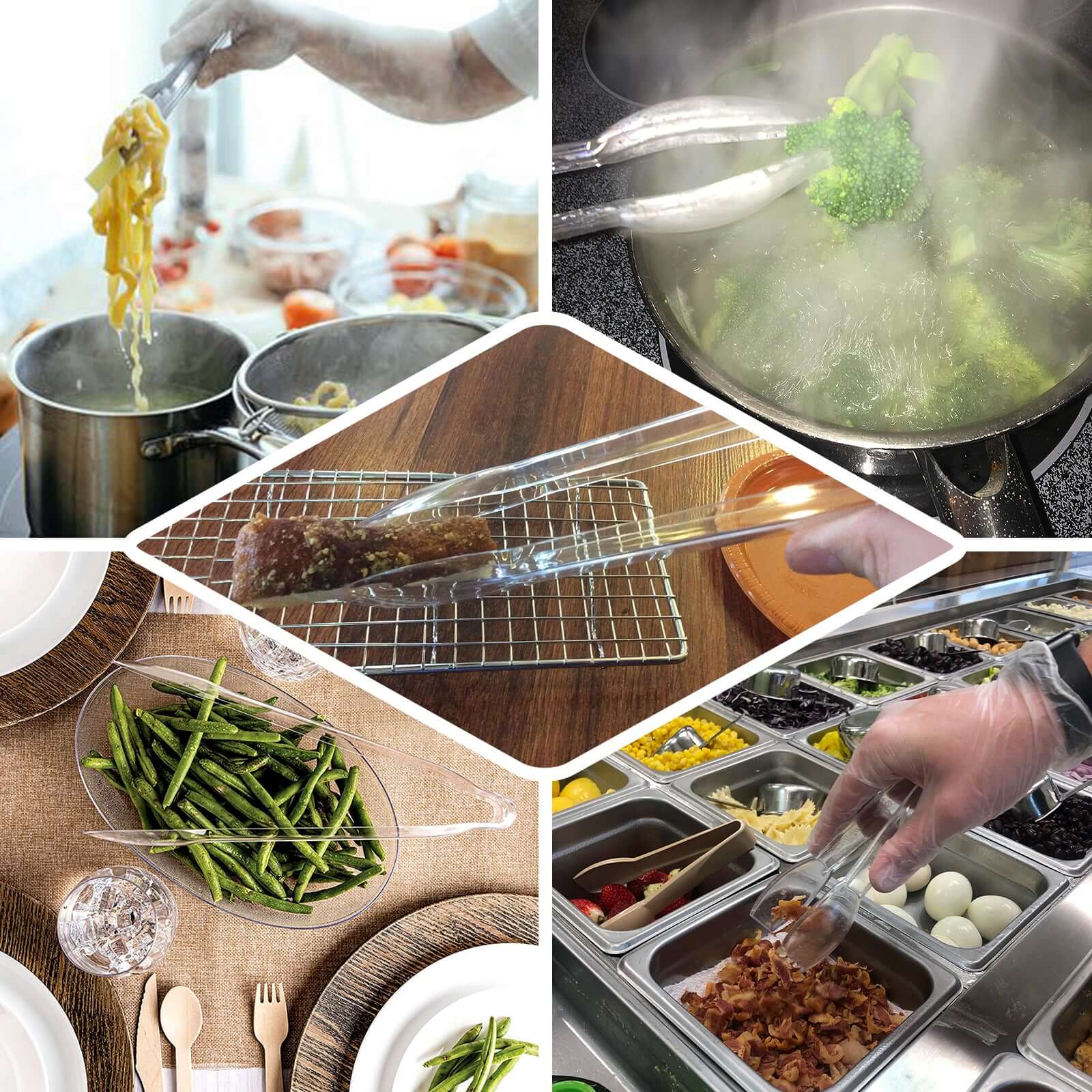 3-Pack Plastic Serving Tongs Clear - Durable Disposable Food Service Tongs for Salad Bars Dessert Tables Buffets 12"