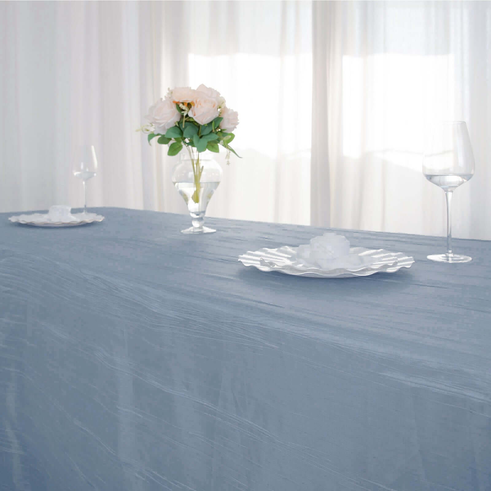 Taffeta 90"x156" Rectangle Tablecloth Dusty Blue - Accordion Crinkle Seamless Table Cover