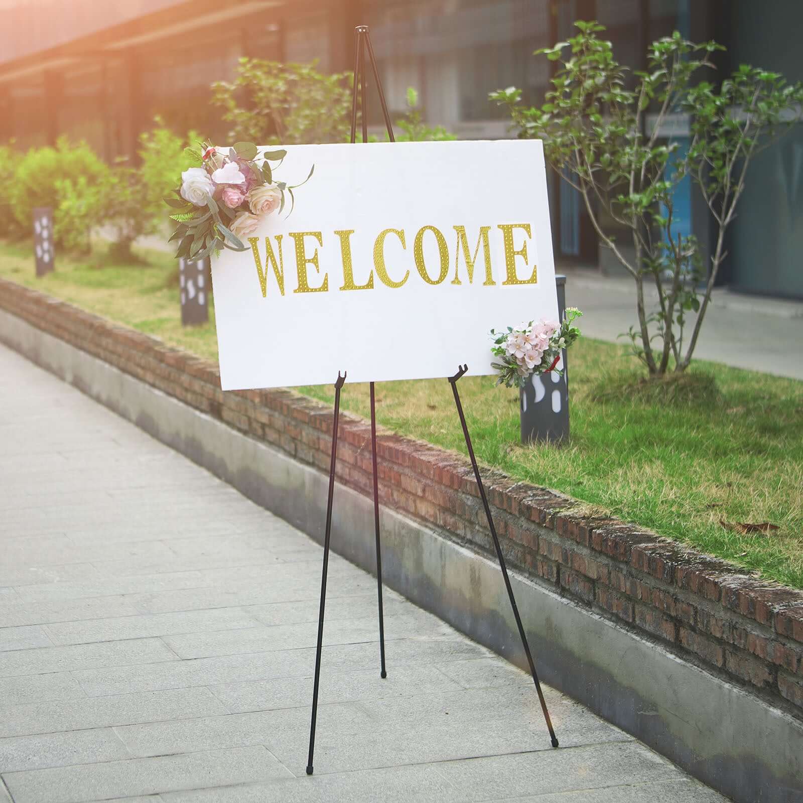 65" Black Metal Sign Holder Easel Stand, Collapsible Tripod Stand