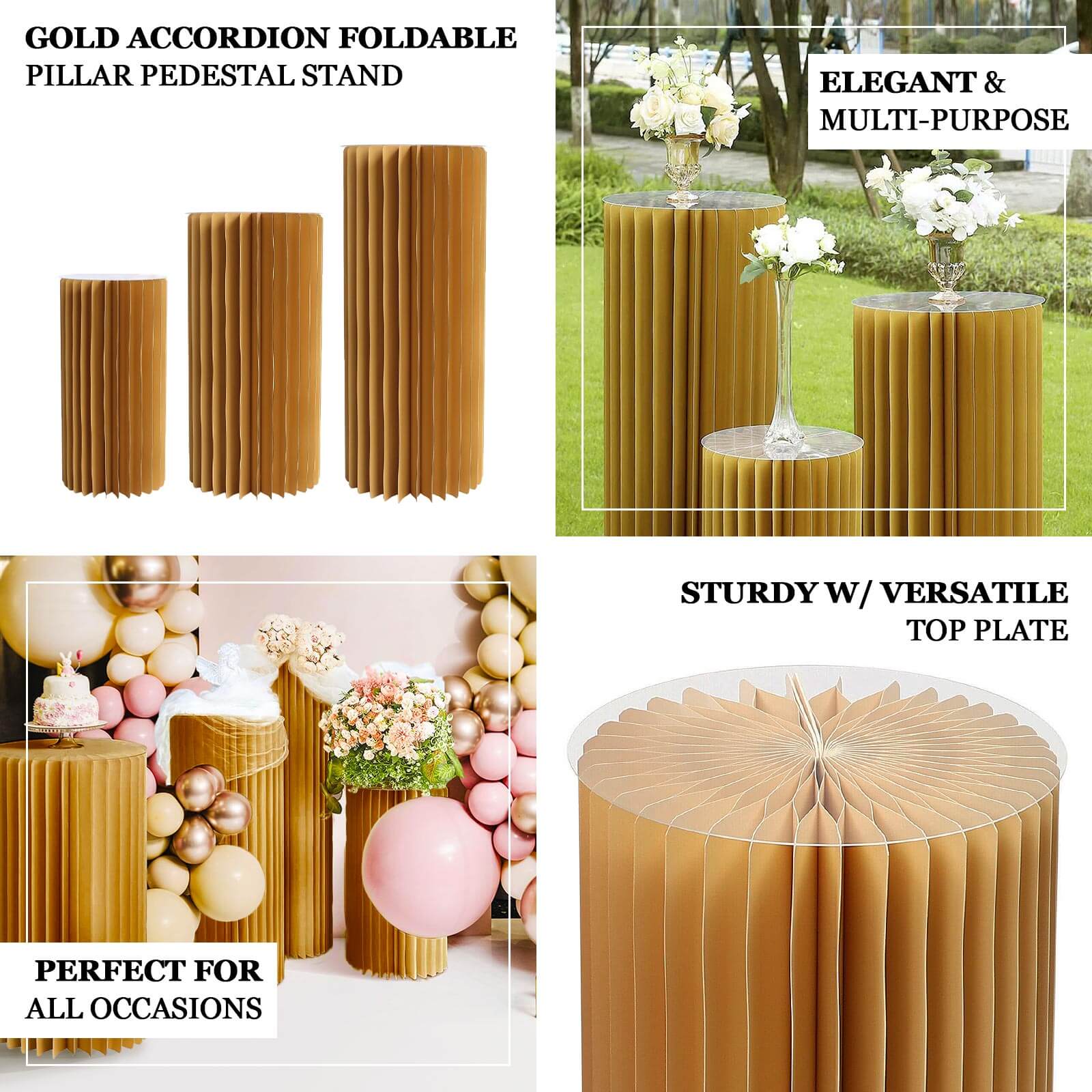 24" Gold Cylinder Display Column Stand, Pillar Pedestal Stand With Top Plate