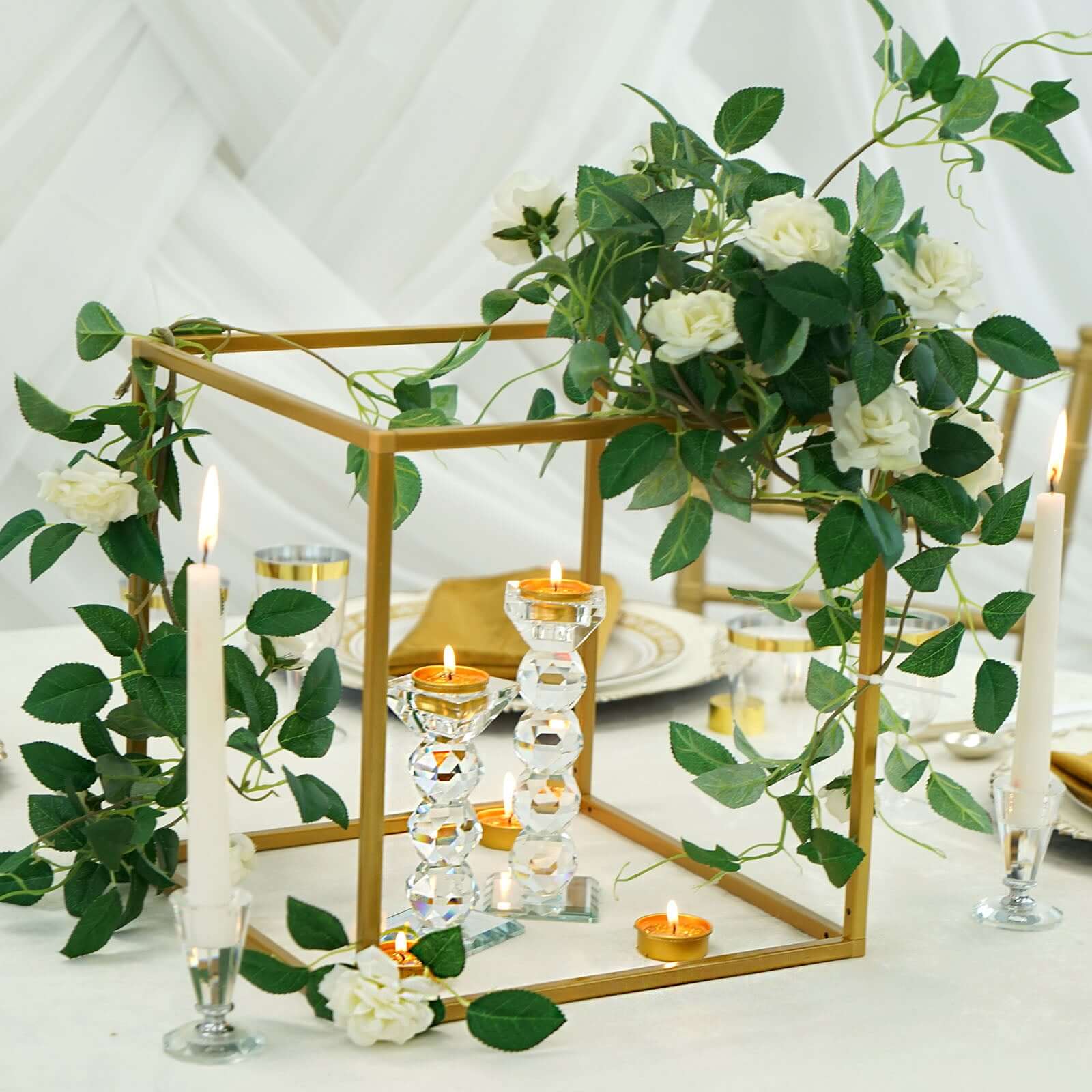 2-Pack Metal Flower Stands Gold Geometric Wedding Centerpieces Square Frame - Durable Display 12"