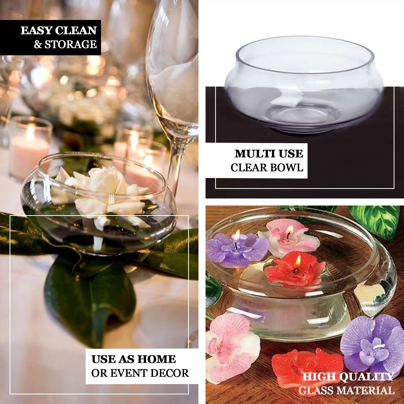 Glass Floating Candle Bowl Multi-Purpose Design - Table Centerpiece for Decor 7"