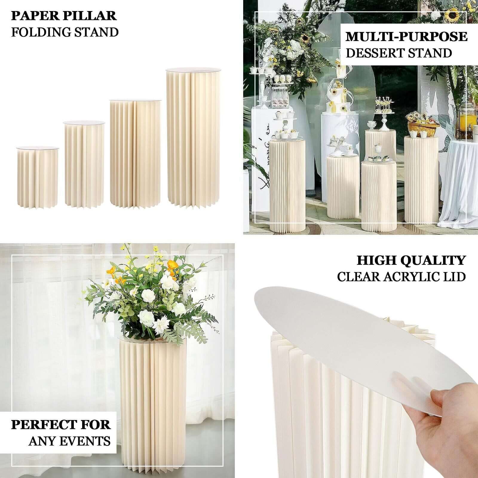 24" Ivory Cylinder Display Column Stand, Pillar Pedestal Stand With Top Plate